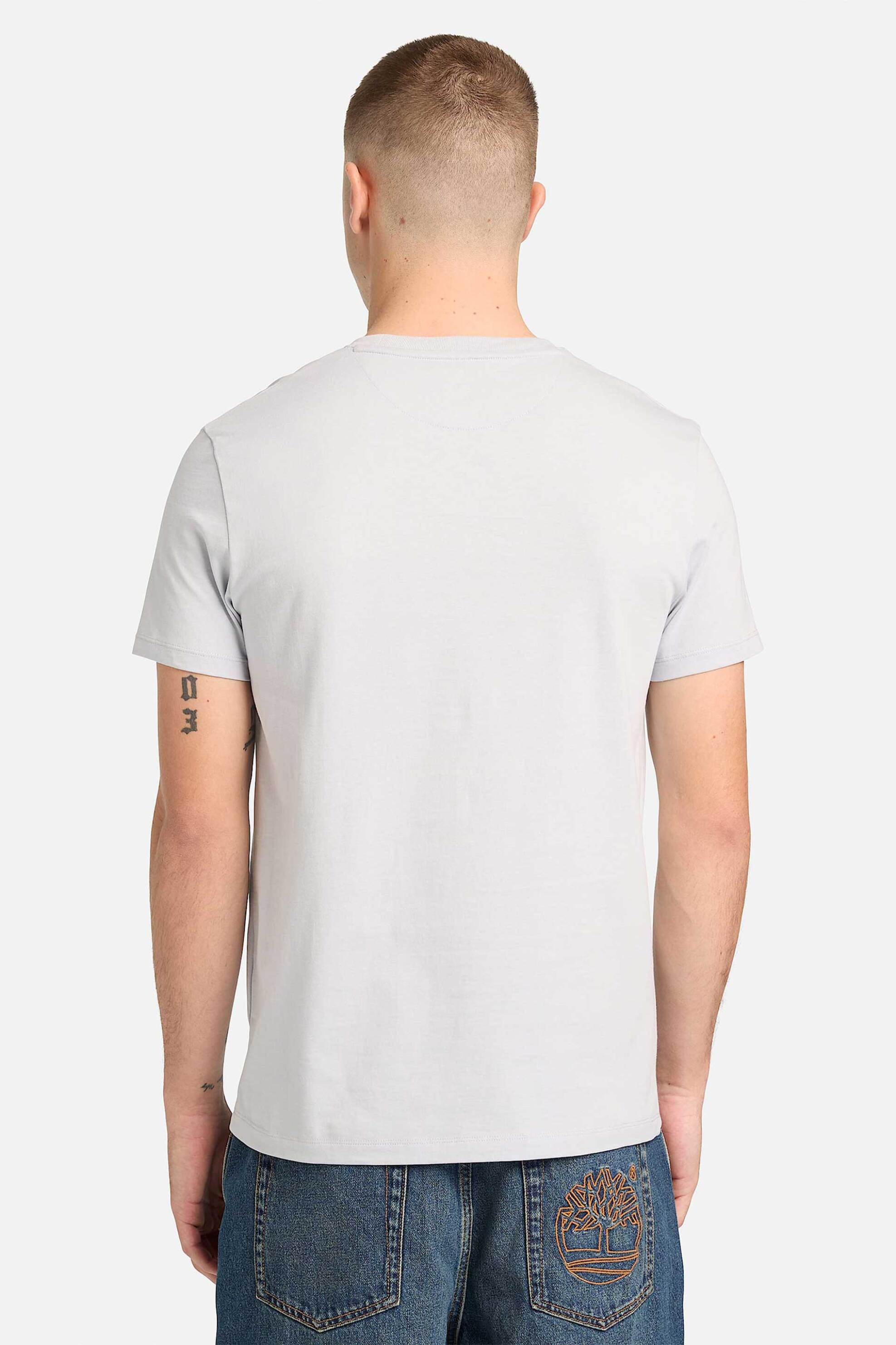 Timberland Ανδρικό T-Shirt με Κεντημένο Tree Logo Slim Fit Dunstan River - Tb0A2Bpra7E1 Γκρι Ανοιχτό