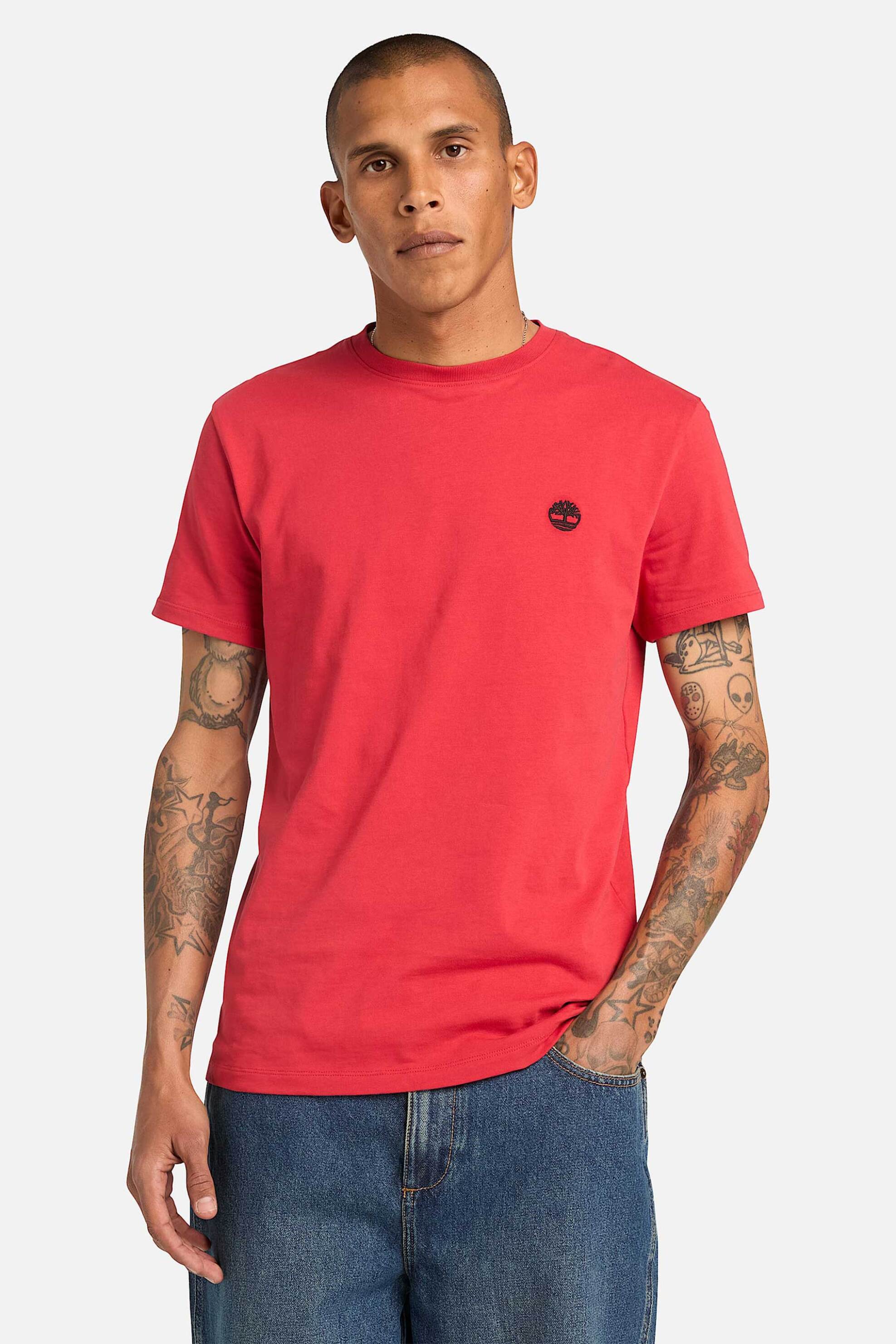 Timberland ανδρικό T-shirt με κεντημένο tree logo Slim Fit "Dunstan River" - TB0A2BPRN961 Κόκκινο Καρπουζί