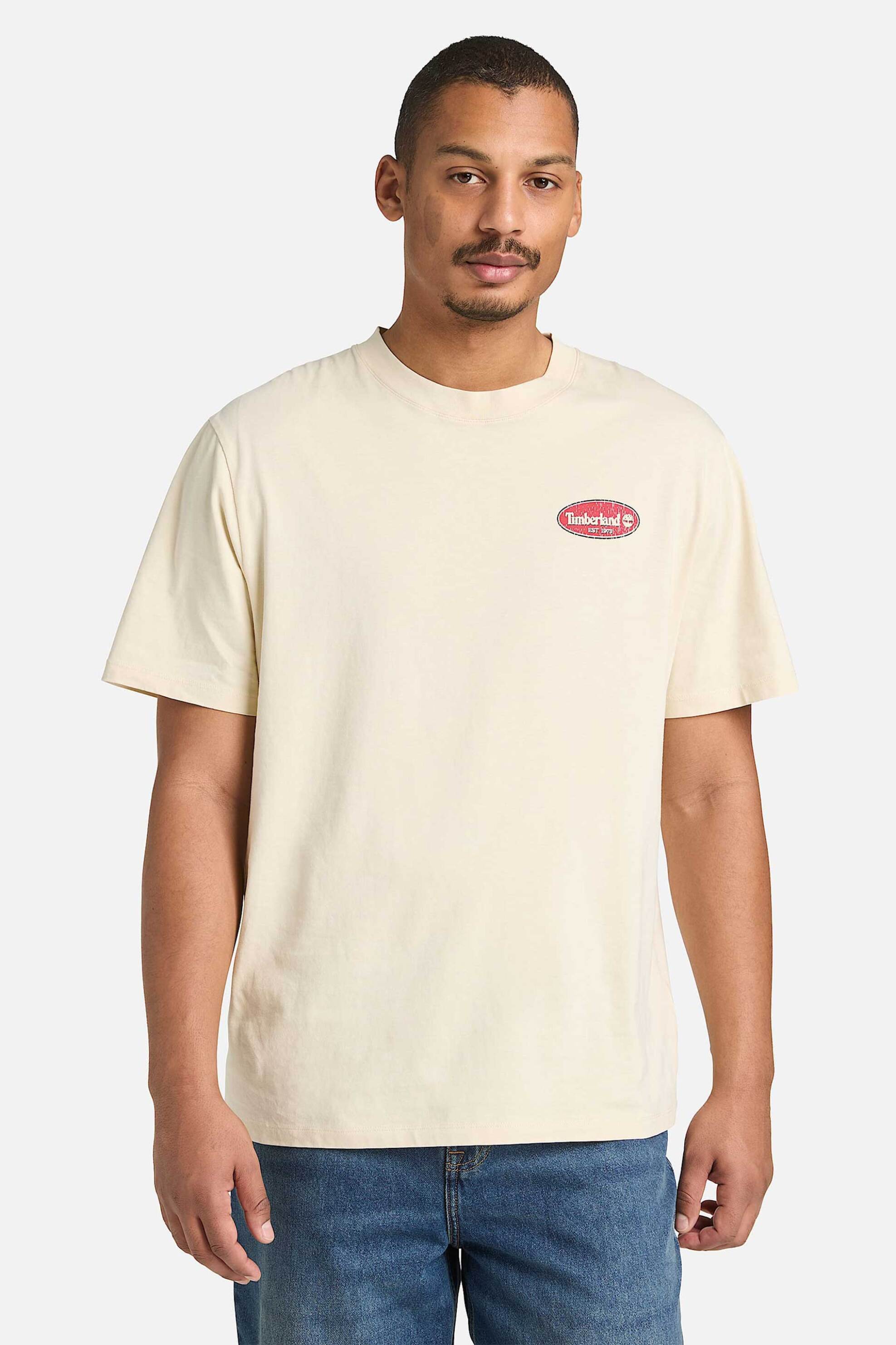 Timberland ανδρικό T-shirt Authentic Fit "Gas Station Graphic" - TB0A5MQ42601 Κρέμ
