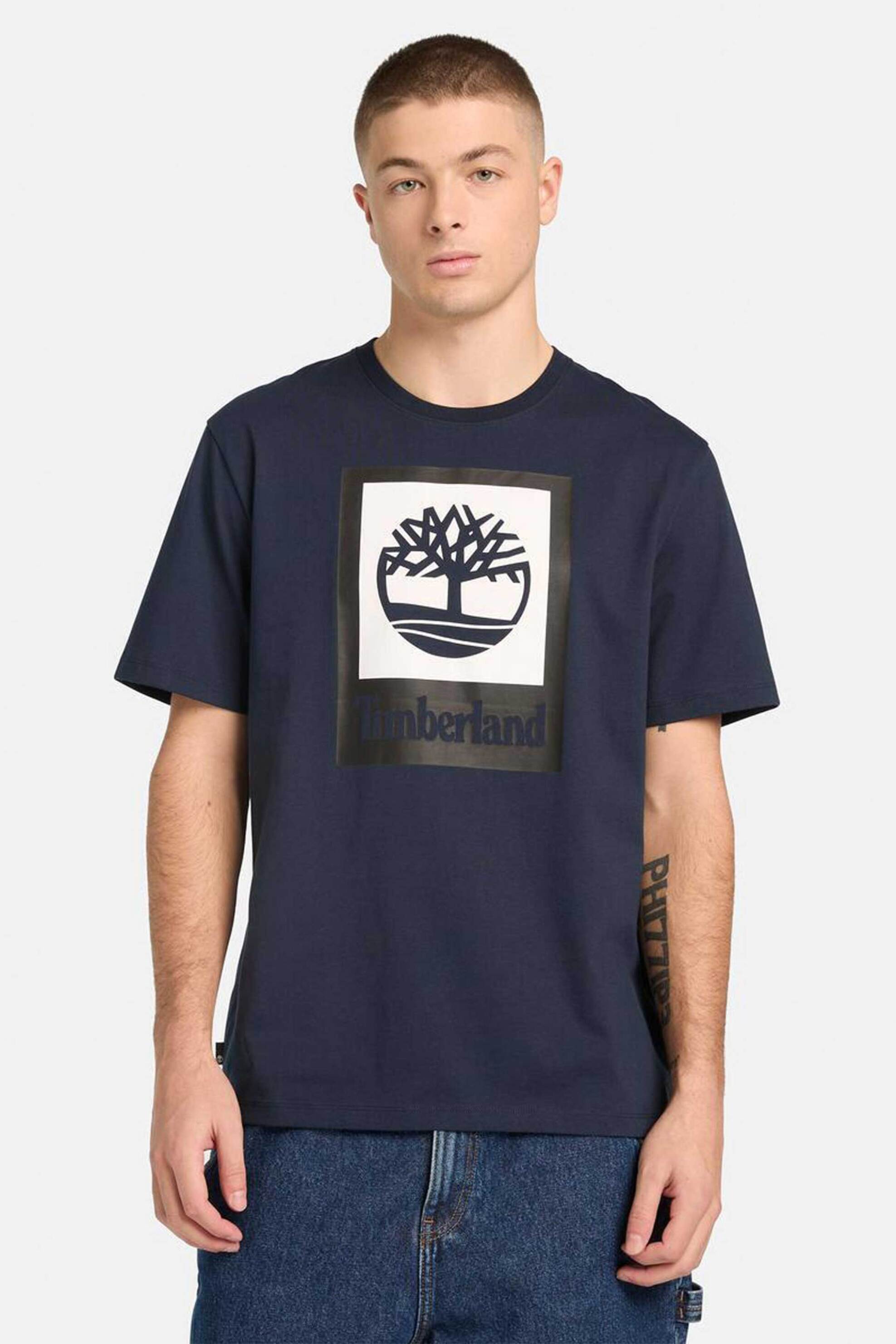 Timberland ανδρικό T-shirt Authentic Fit "Square Stack Logo" - TB0A5QS24331 Μπλε Σκούρο