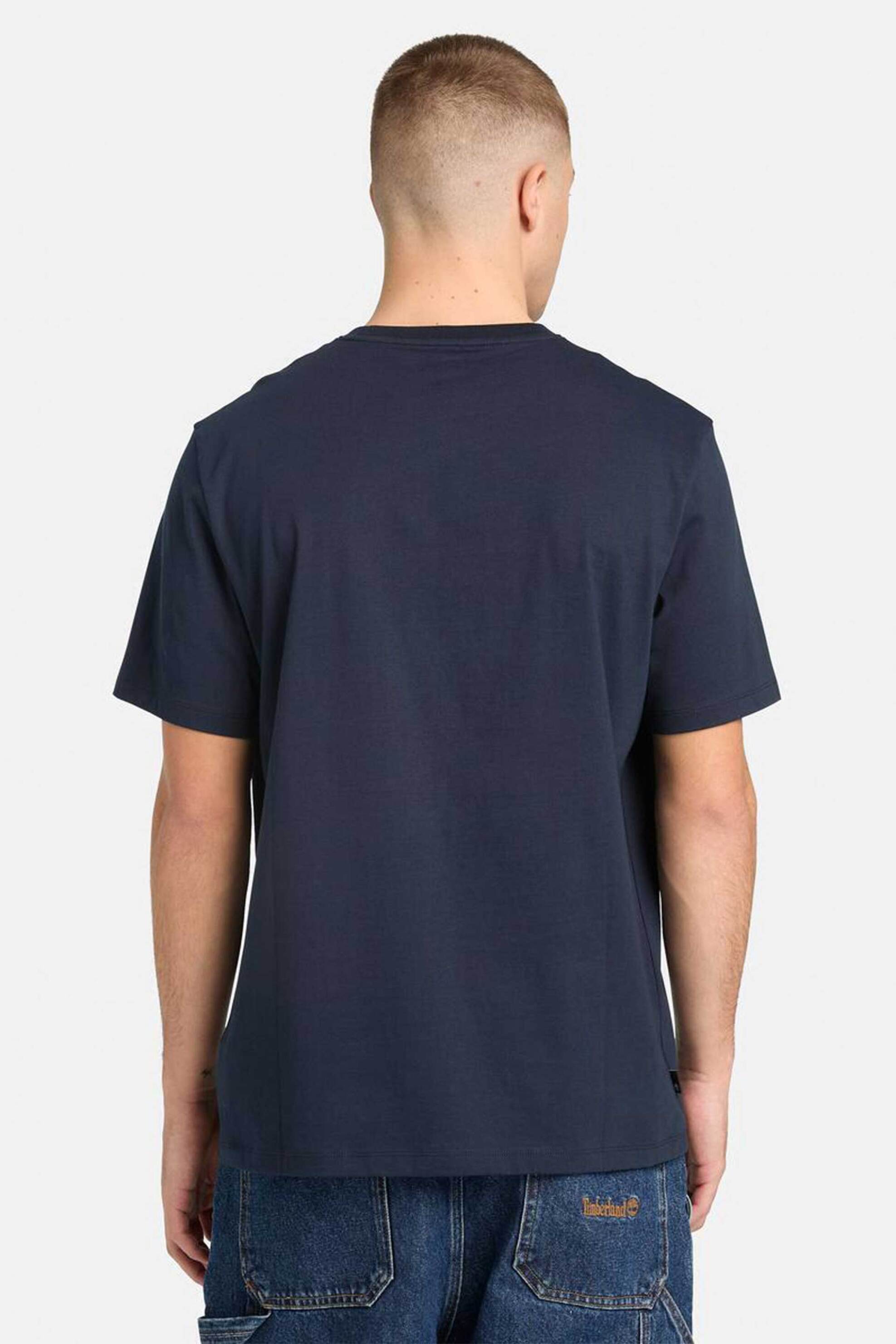 Timberland Ανδρικό T-Shirt Authentic Fit Square Stack Logo - Tb0A5Qs24331 Μπλε Σκούρο