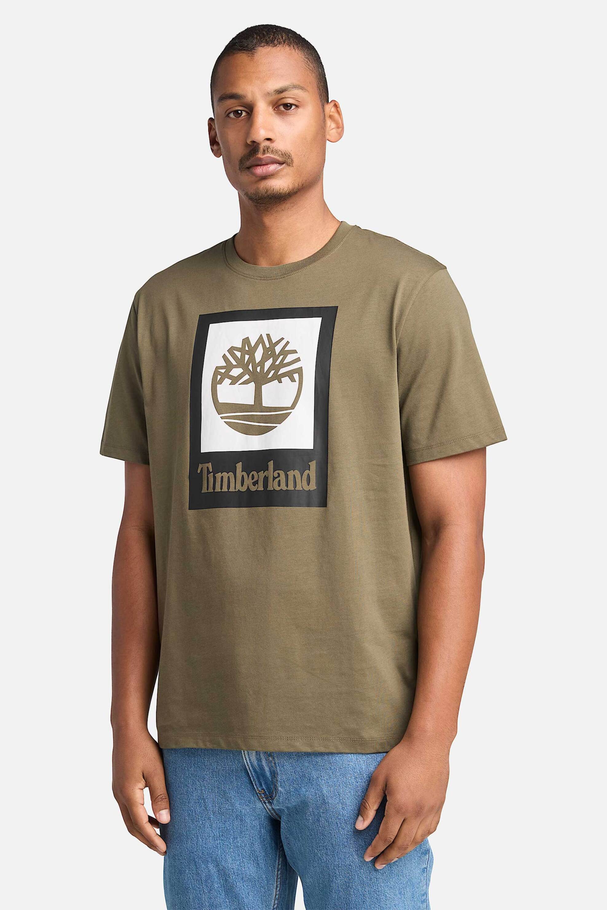 Timberland ανδρικό T-shirt Authentic Fit "Square Stack Logo" - TB0A5QS2A581 Λαδί