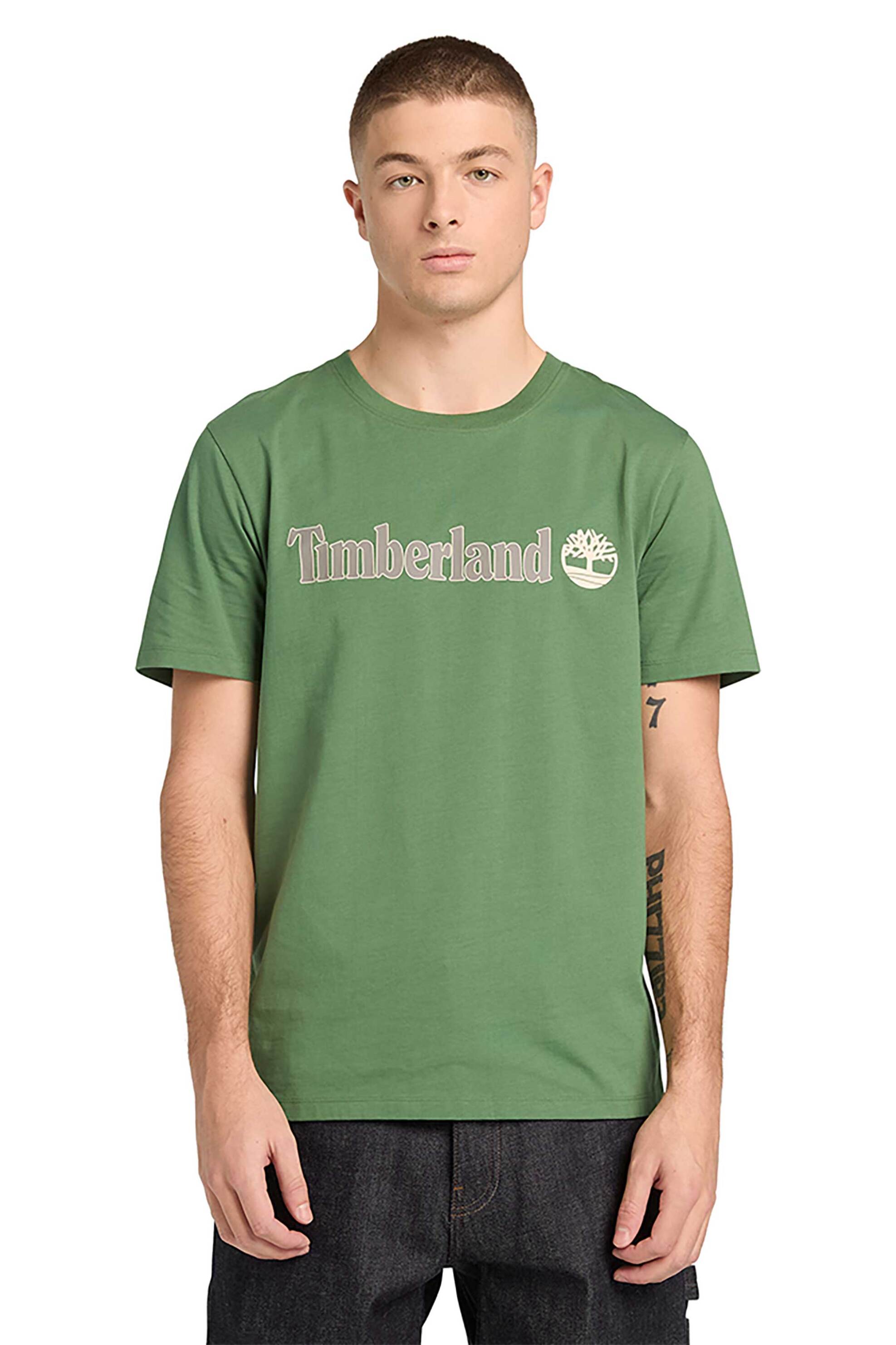 Timberland ανδρικό T-shirt με logo print Regular Fit '' Kennebec River Linear Logo'' - TB0A5UPQA6Z1 Πράσινο