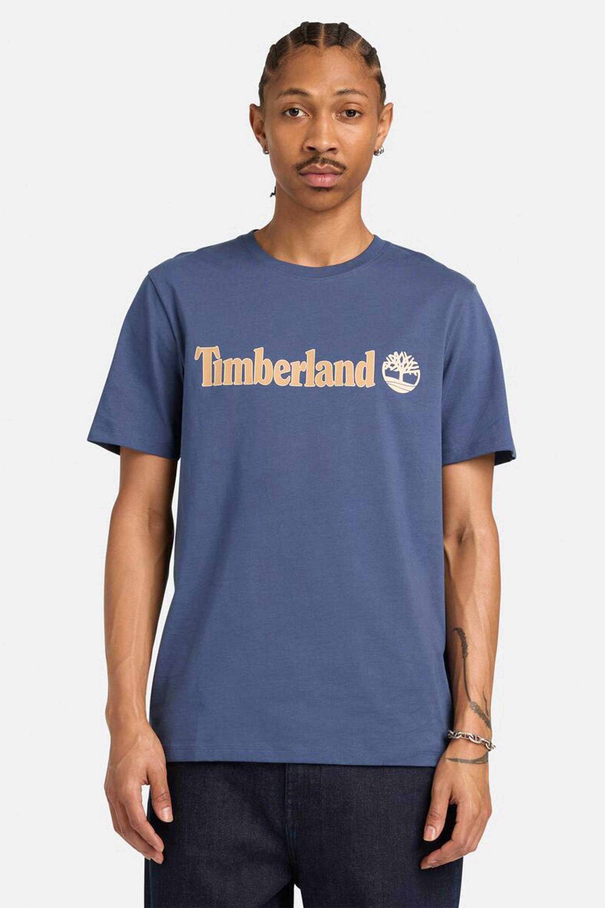 Timberland ανδρικό T-shirt με logo print Regular Fit '' Kennebec River Linear Logo'' - TB0A5UPQEYO1 Μπλε
