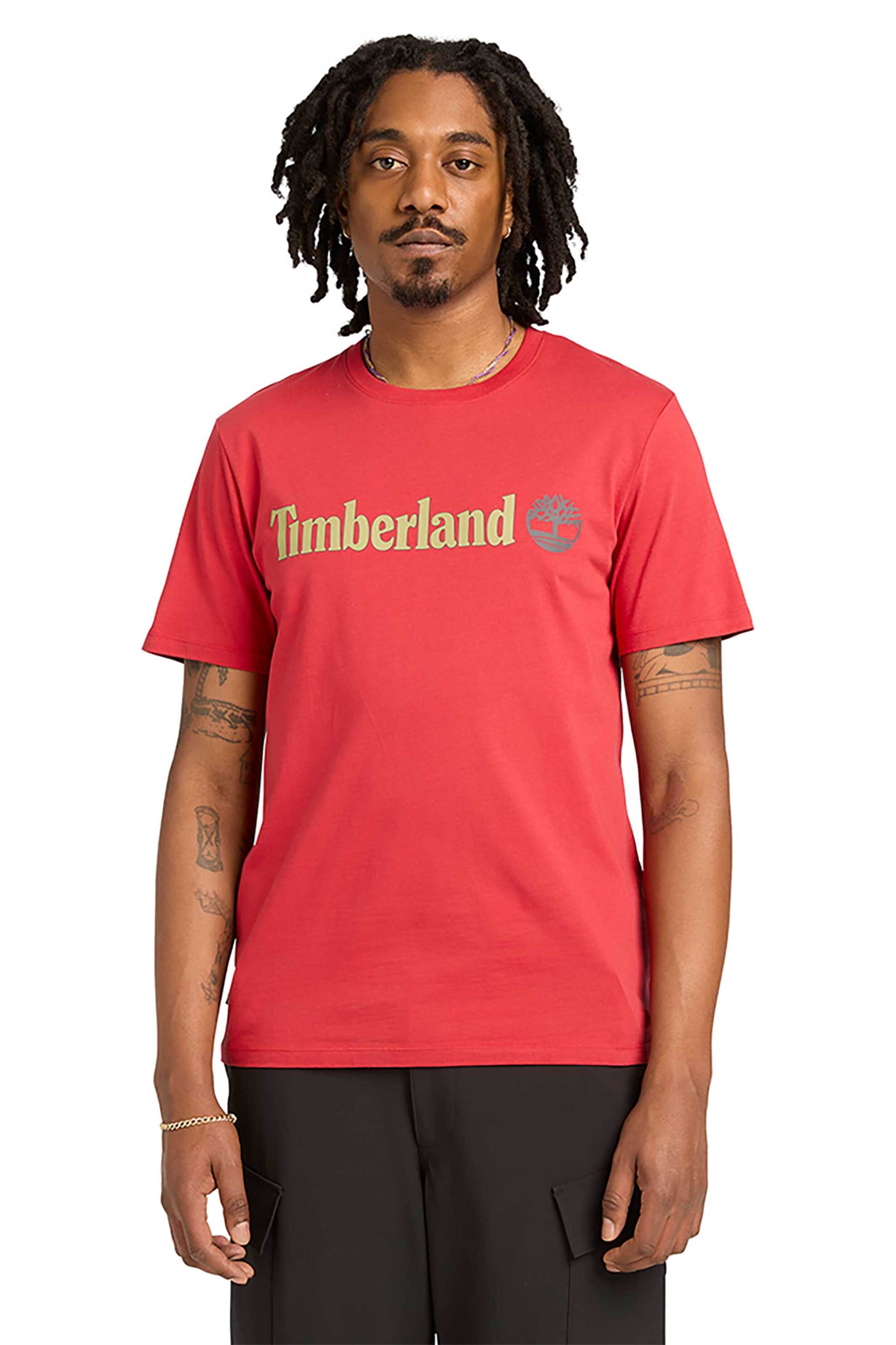 Timberland ανδρικό T-shirt με logo print Regular Fit '' Kennebec River Linear Logo'' - TB0A5UPQN961 Κόκκινο Καρπουζί