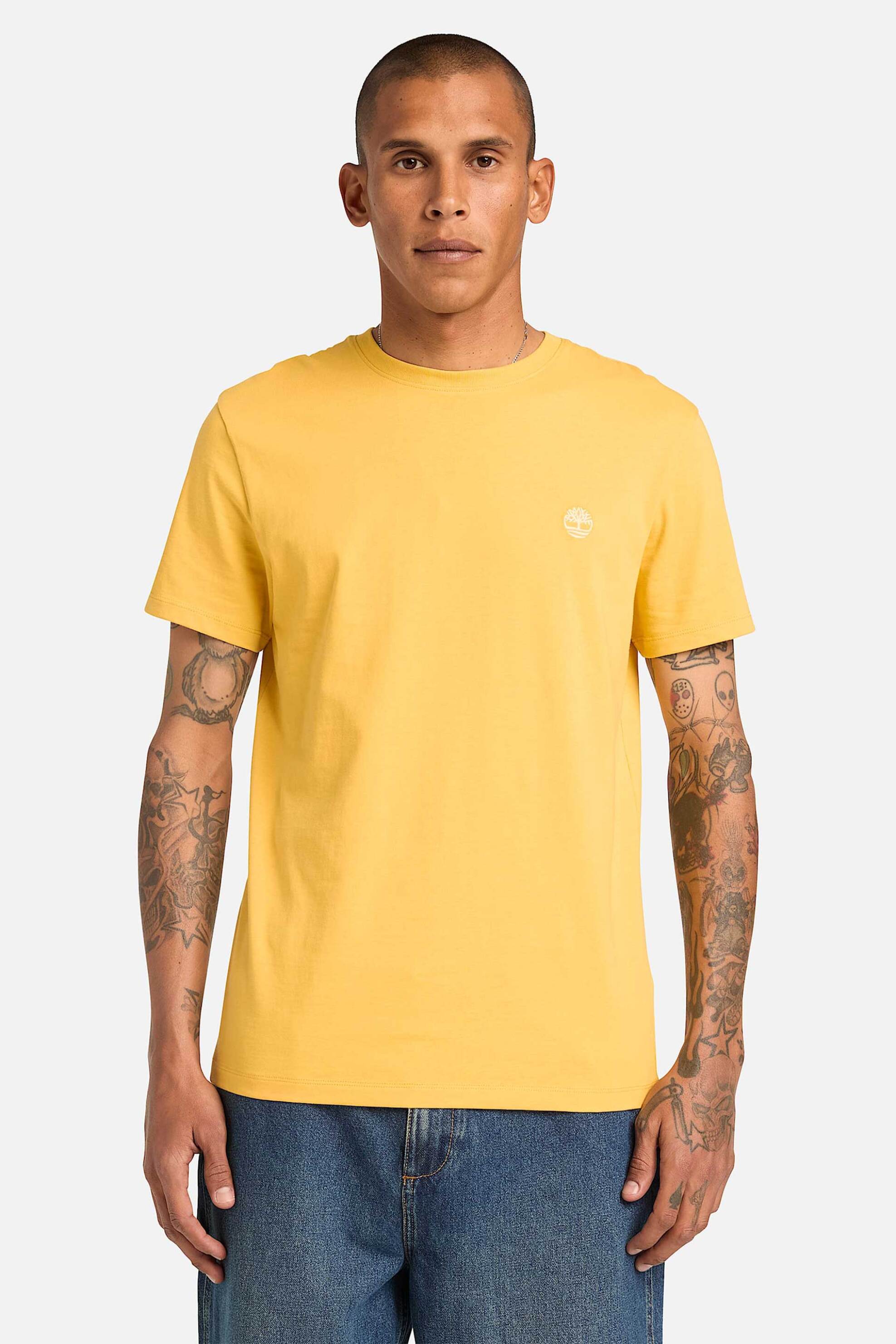 Timberland ανδρικό T-shirt με κεντημένο tree logo Slim Fit "Dunstan River" - TB0A2BPR7141 Κίτρινο