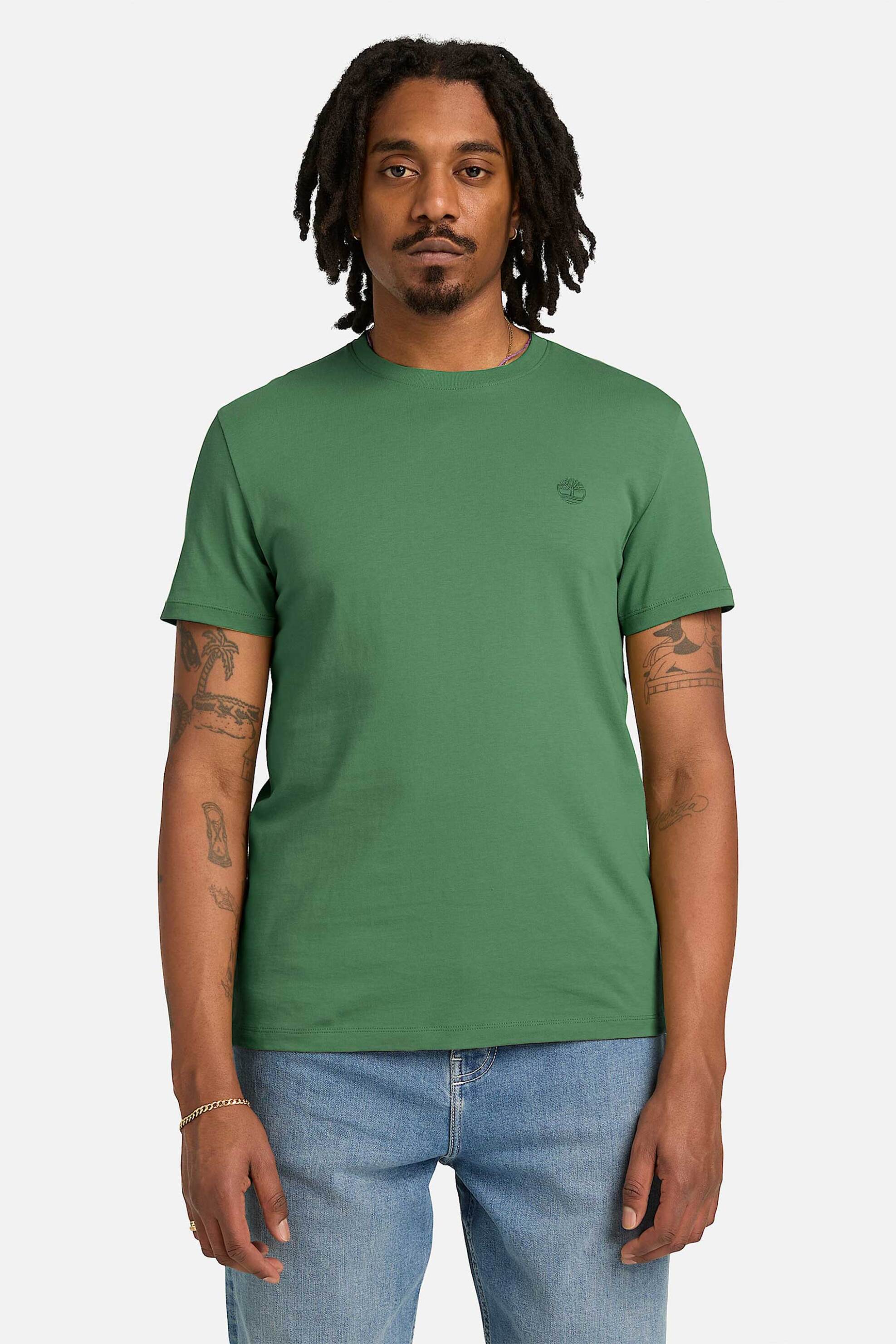 Timberland ανδρικό T-shirt με κεντημένο tree logo Slim Fit "Dunstan River" - TB0A2BPRA6Z1 Πράσινο