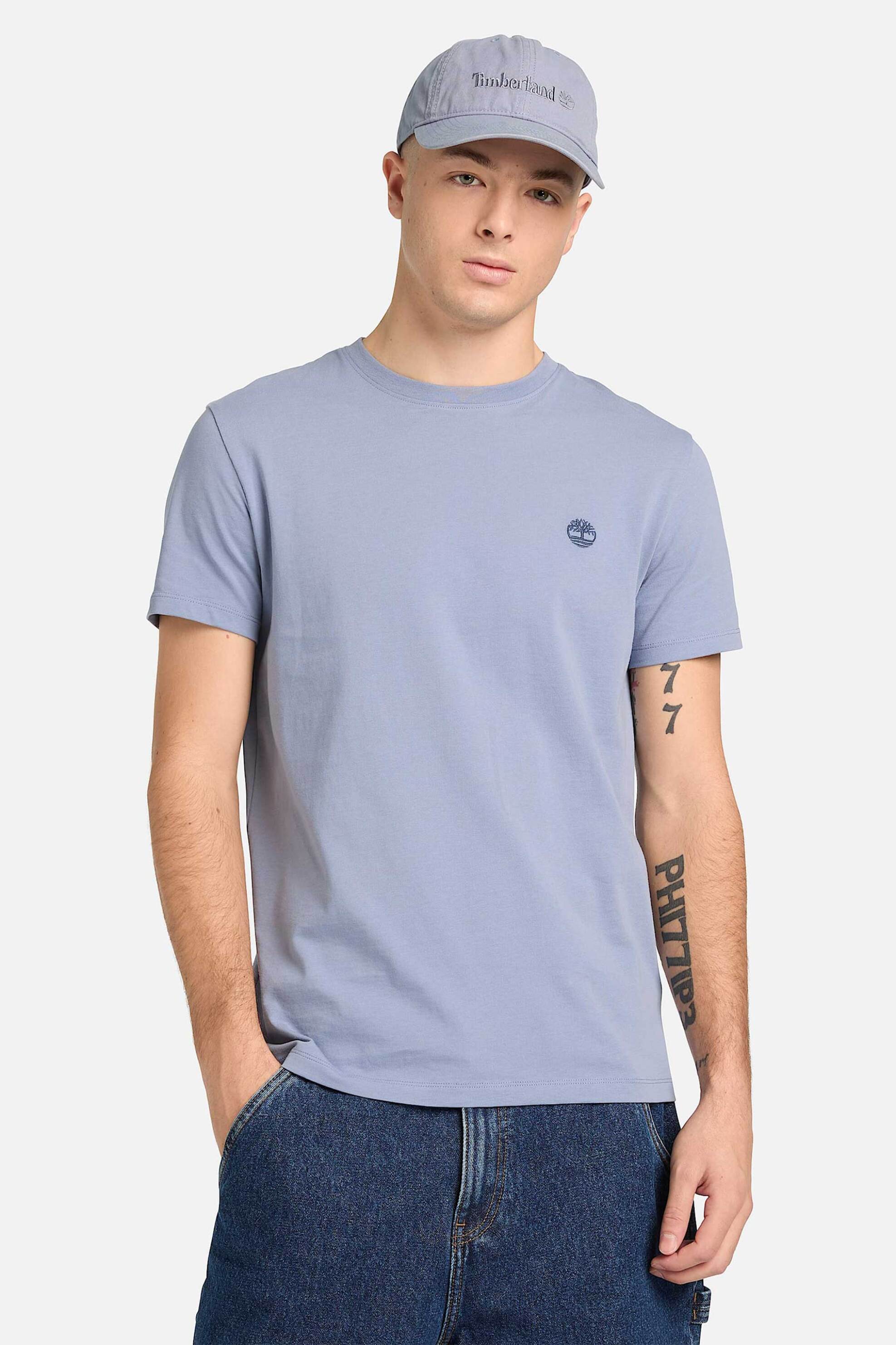 Timberland ανδρικό T-shirt με κεντημένο tree logo Slim Fit "Dunstan River" - TB0A2BPRB881 Γκρι Γαλάζιο