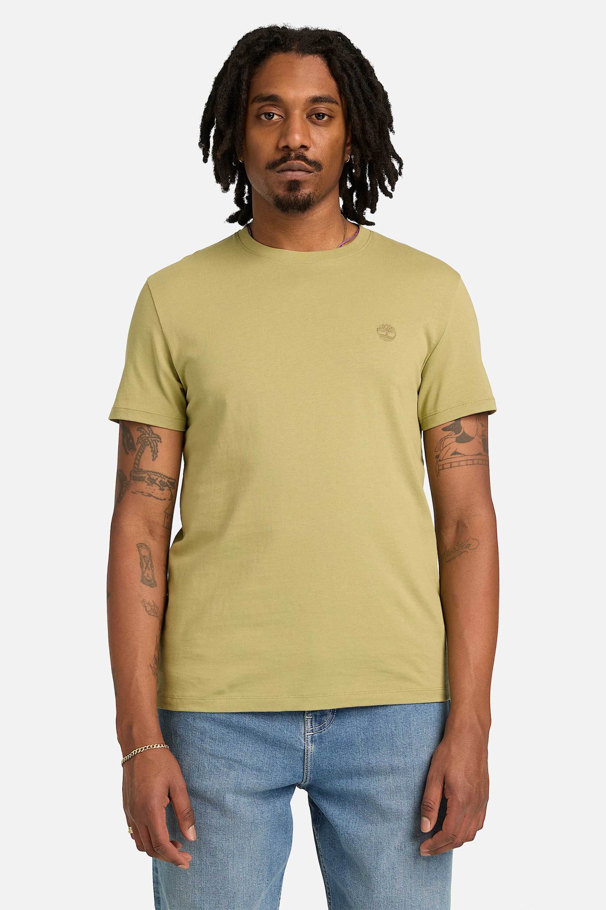 Timberland ανδρικό T-shirt με κεντημένο tree logo Slim Fit "Dunstan River" - TB0A2BPRBQ01 Πράσινο Μπεζ