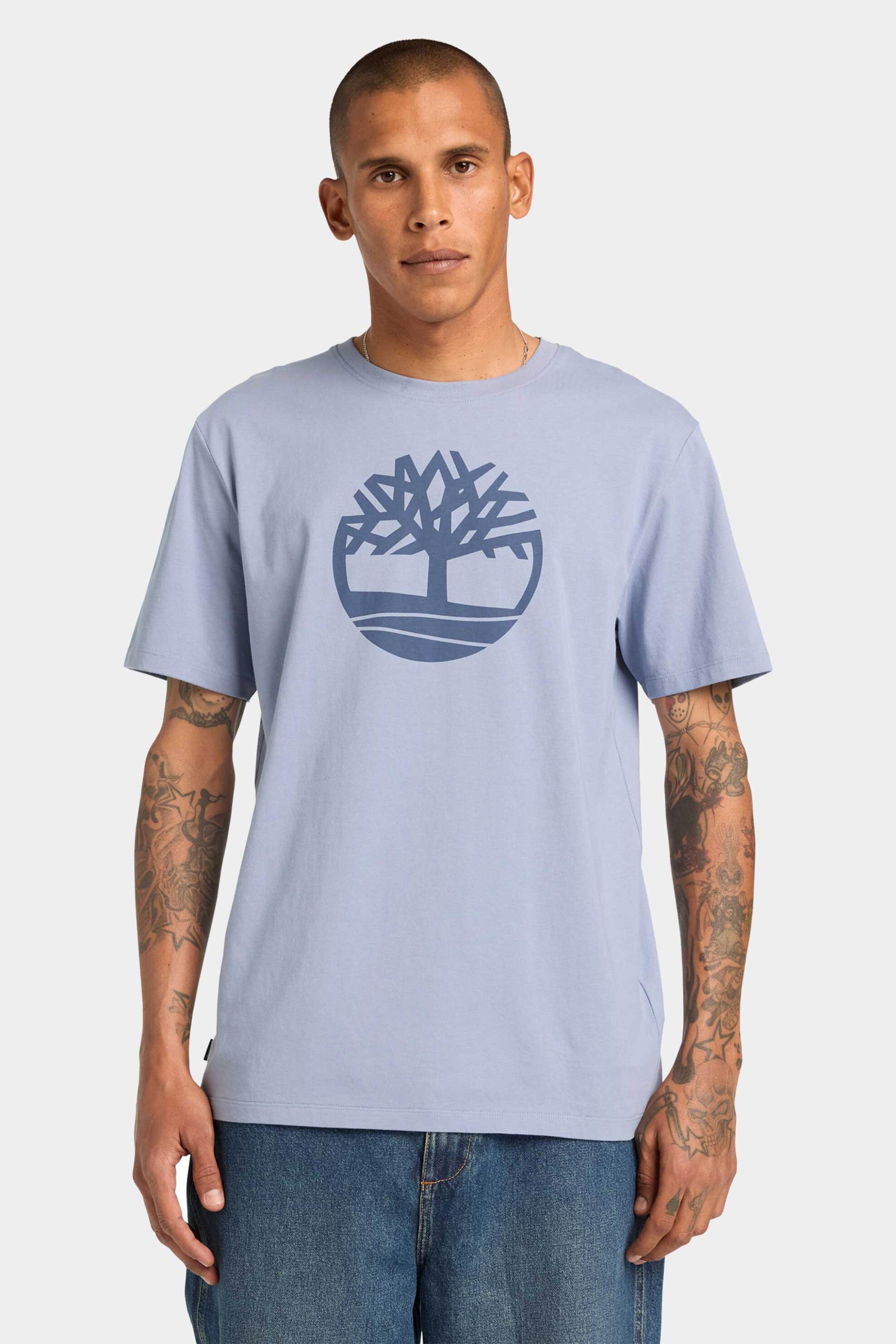 Timberland ανδρικό T-shirt με tree logo print Regular Fit "Kennebec River" - TB0A2C2RB881 Γκρι Γαλάζιο