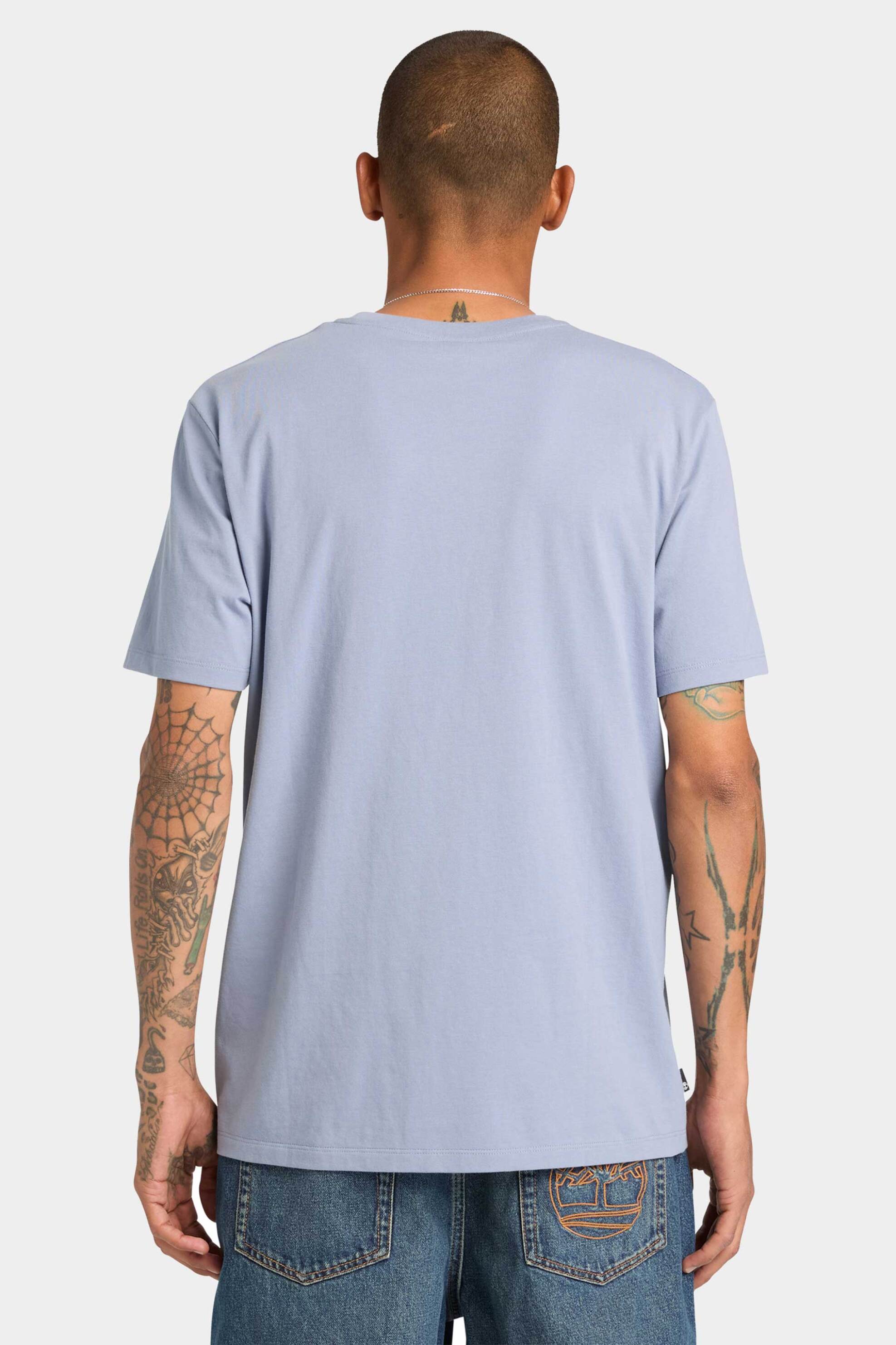 Timberland Ανδρικό T-Shirt με Tree Logo Print Regular Fit Kennebec River - Tb0A2C2Rb881 Γκρι Γαλάζιο
