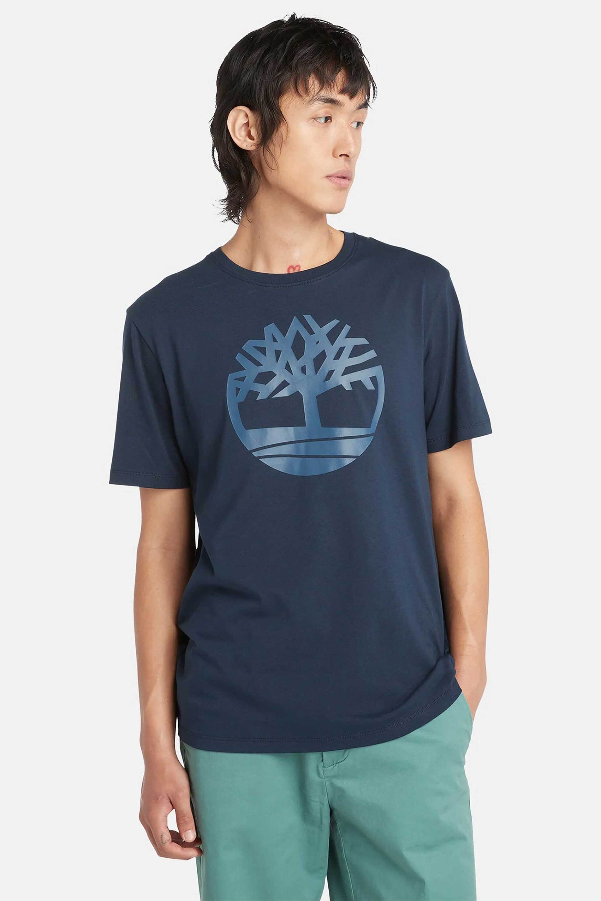 Timberland ανδρικό T-shirt με tree logo print Regular Fit - TB0A2C2REYO1 Μπλε Σκούρο