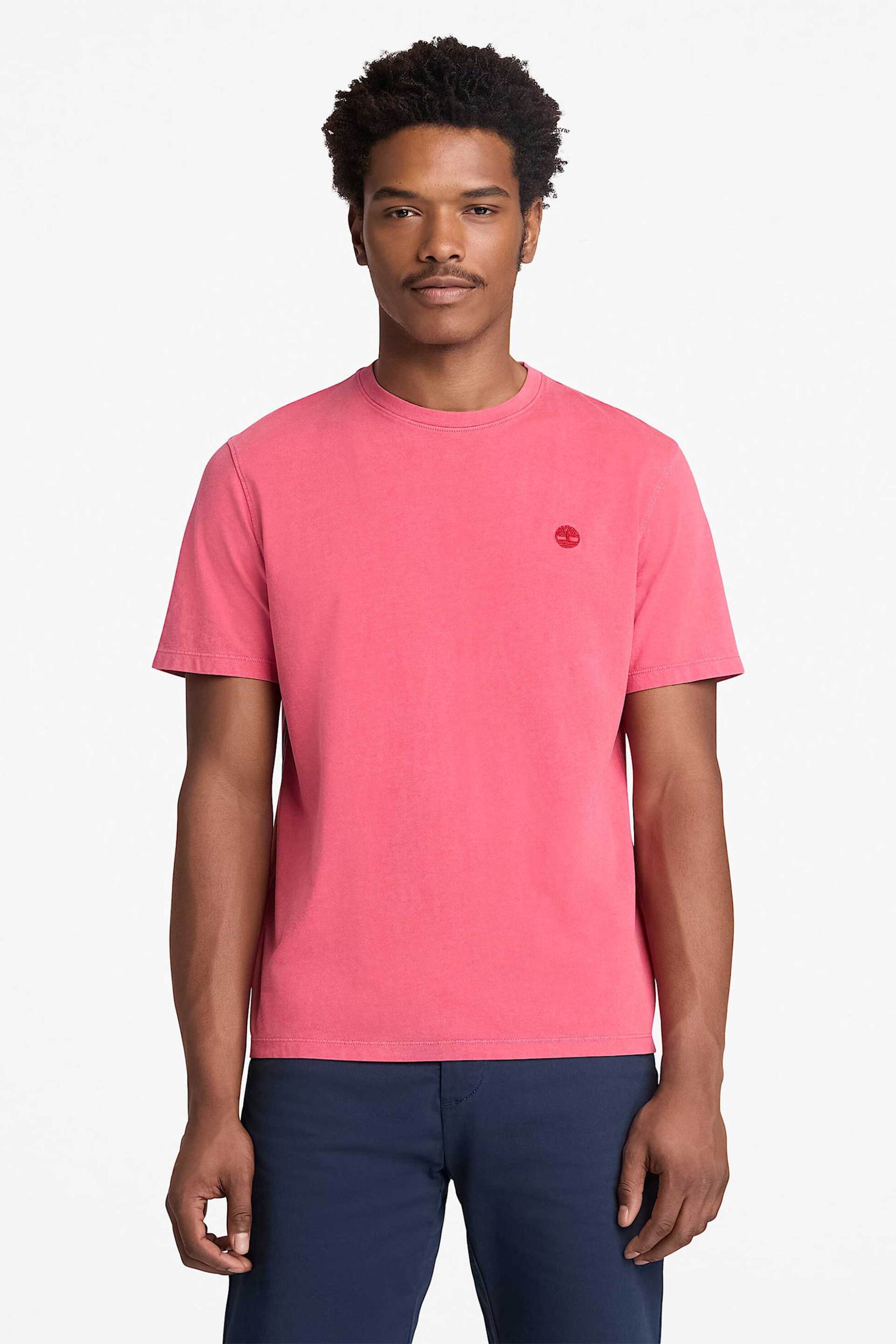 Timberland ανδρικό T-shirt Authentic Fit "Dunstan Garment Dye" - TB0A5YAYN961 Ροζ Hot