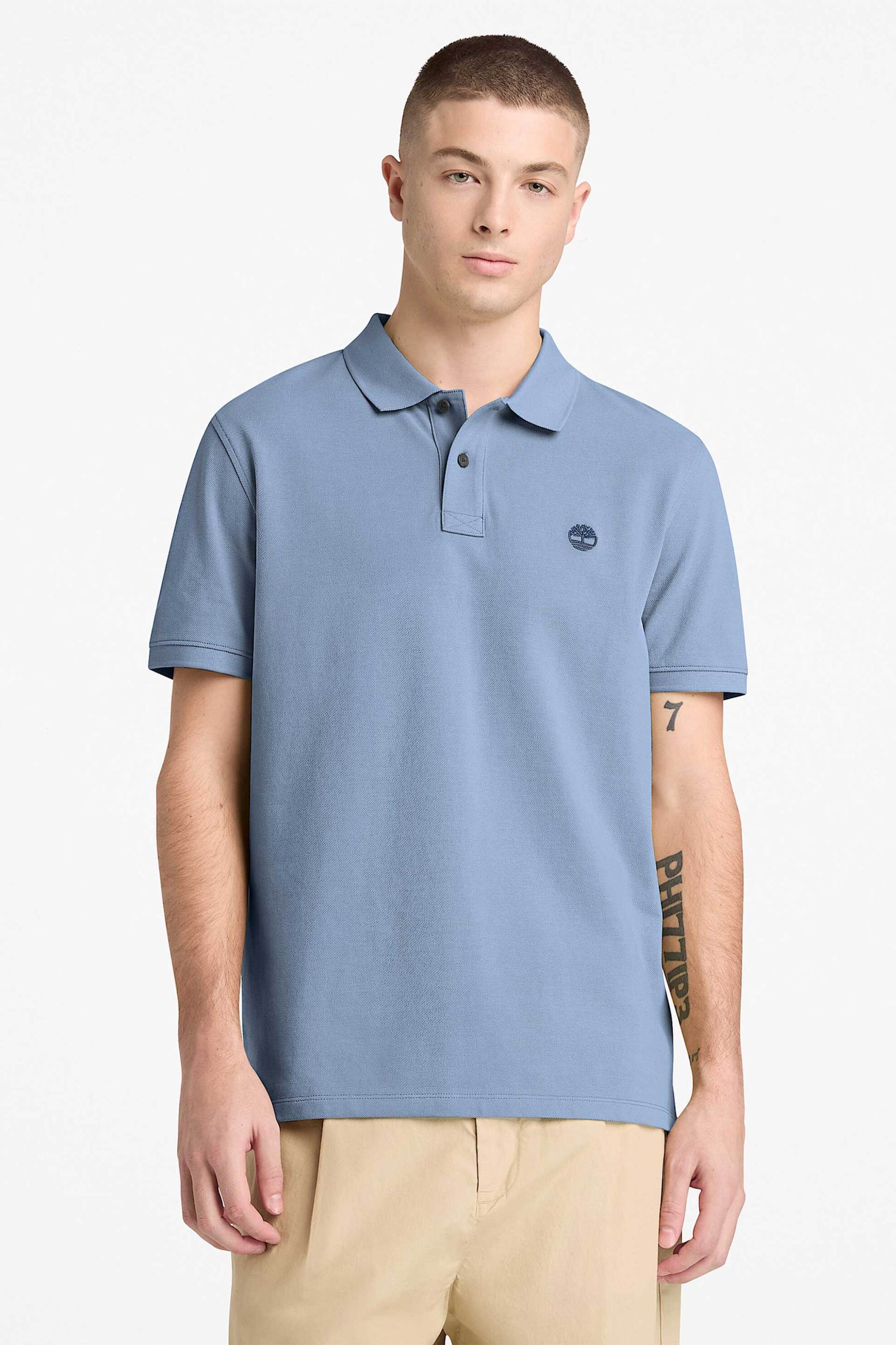 Timberland ανδρική μπλούζα πόλο πικέ με κεντημένο logo tree Regular Fit "Millers River" - TB0A6VDPB881 Γκρι Γαλάζιο