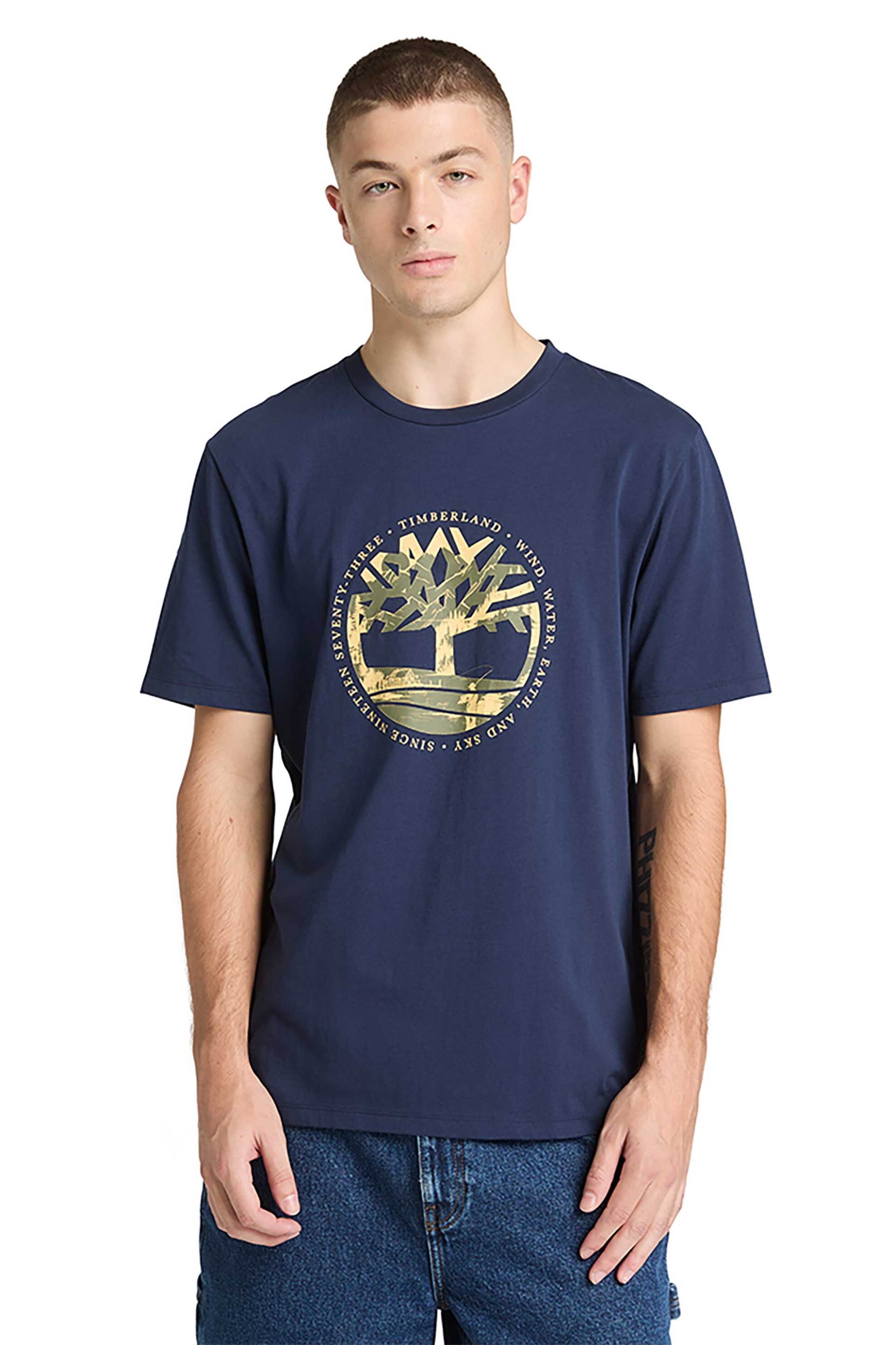 Timberland ανδρικό T-shirt με tree logo print Regular Fit "Lake House Graphic" - TB0A5MVR4511 Μπλε Σκούρο