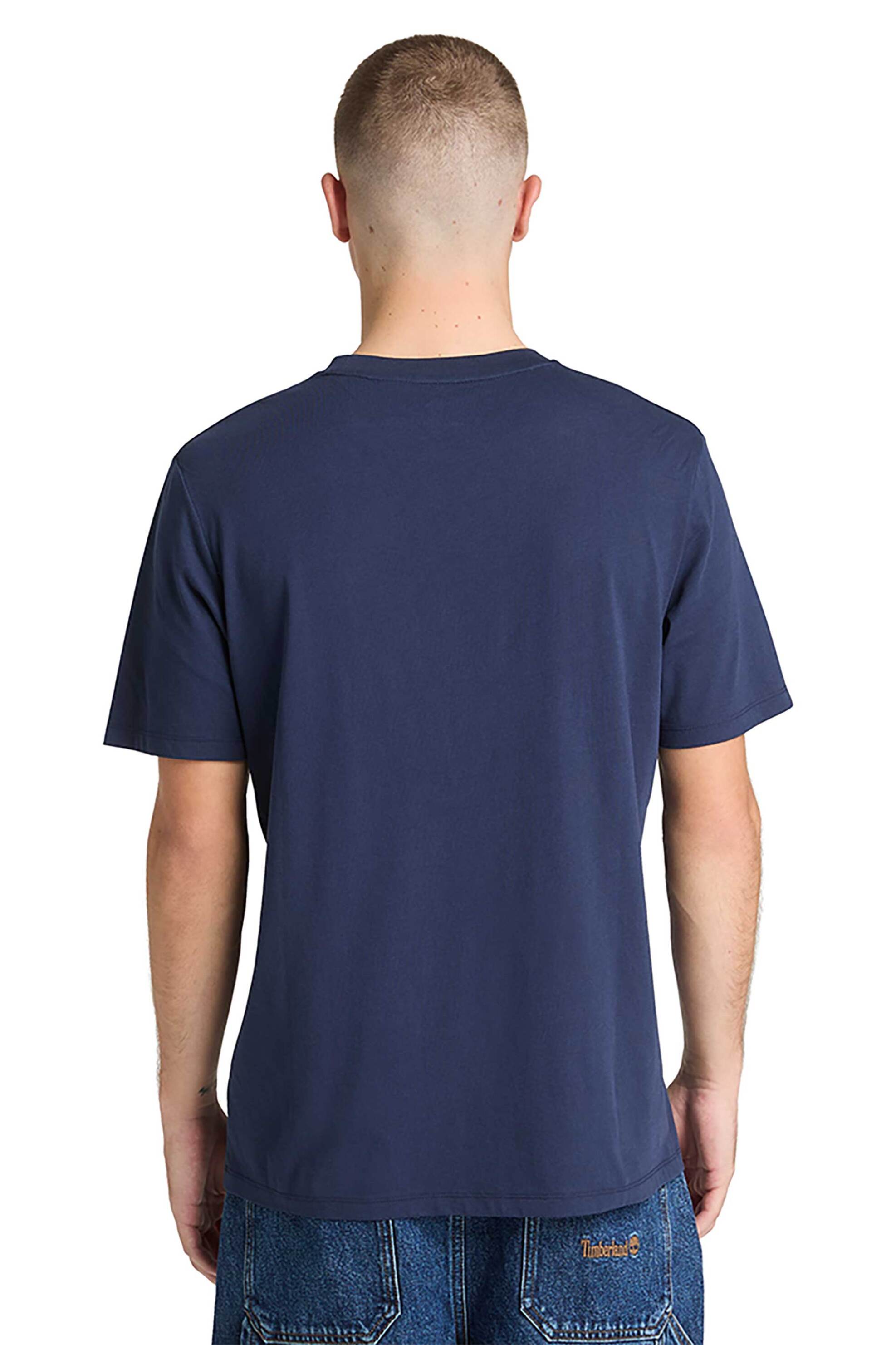 Timberland Ανδρικό T-Shirt με Tree Logo Print Regular Fit Lake House Graphic - Tb0A5Mvr4511 Μπλε Σκούρο