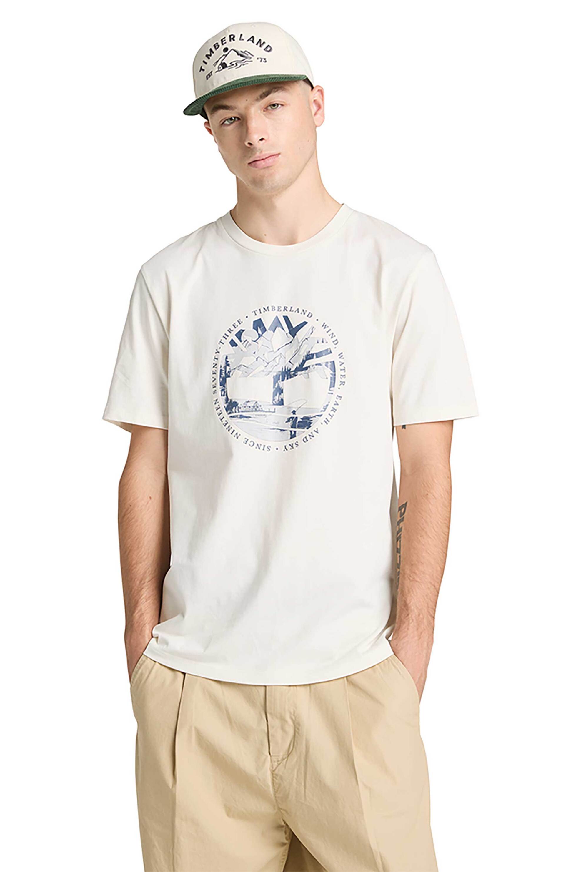 Timberland ανδρικό T-shirt με tree logo print Regular Fit "Lake House Graphic" - TB0A5MVRCM91 Εκρού