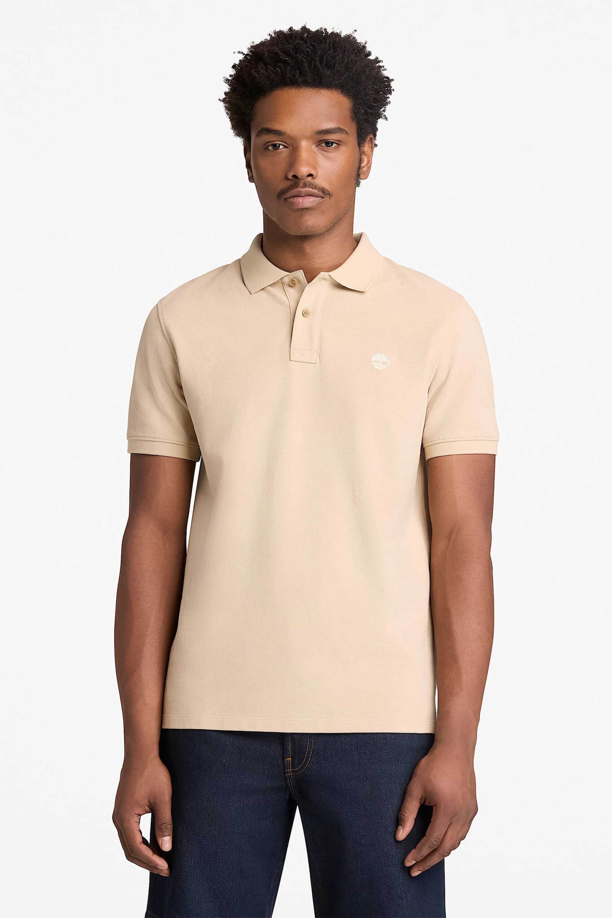 Timberland ανδρική μπλούζα πόλο πικέ με κεντημένο logo tree Regular Fit "Millers River" - TB0A6VDPY941 Μπεζ