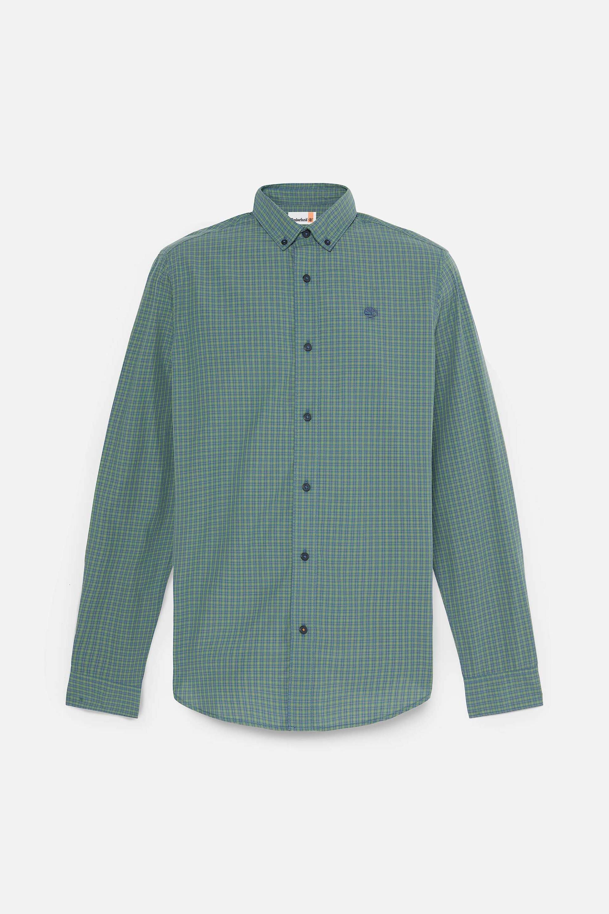 Timberland Ανδρικό Πουκάμισο Button Down με Καρό Σχέδιο Και Κεντημένο Logo Tree Regular Fit Micro Plaid Poplin - Tb0A6Jg7A7A1 Πράσινο