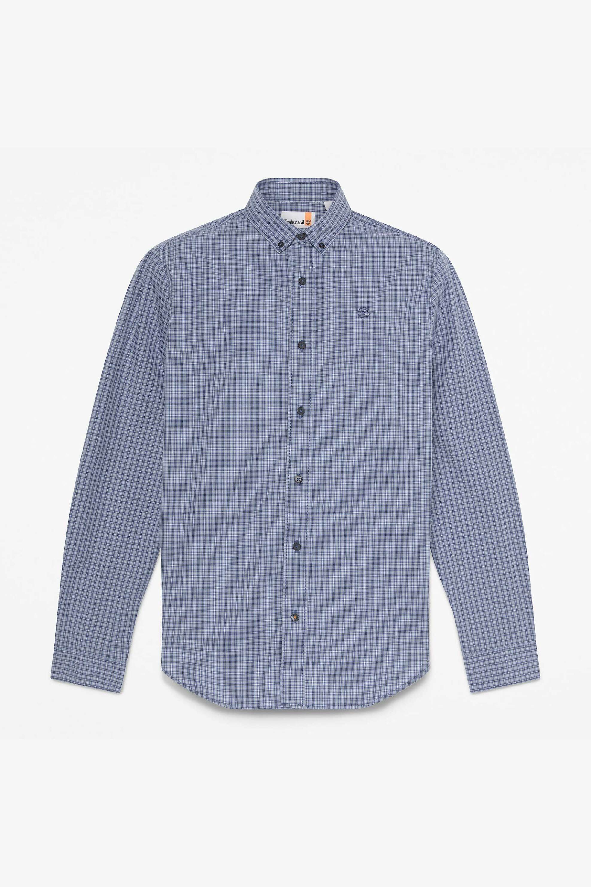 Timberland Ανδρικό Πουκάμισο Button Down με Καρό Σχέδιο Και Κεντημένο Logo Tree Regular Fit Micro Plaid Poplin - Tb0A6Jg7A7P1 Μπλε