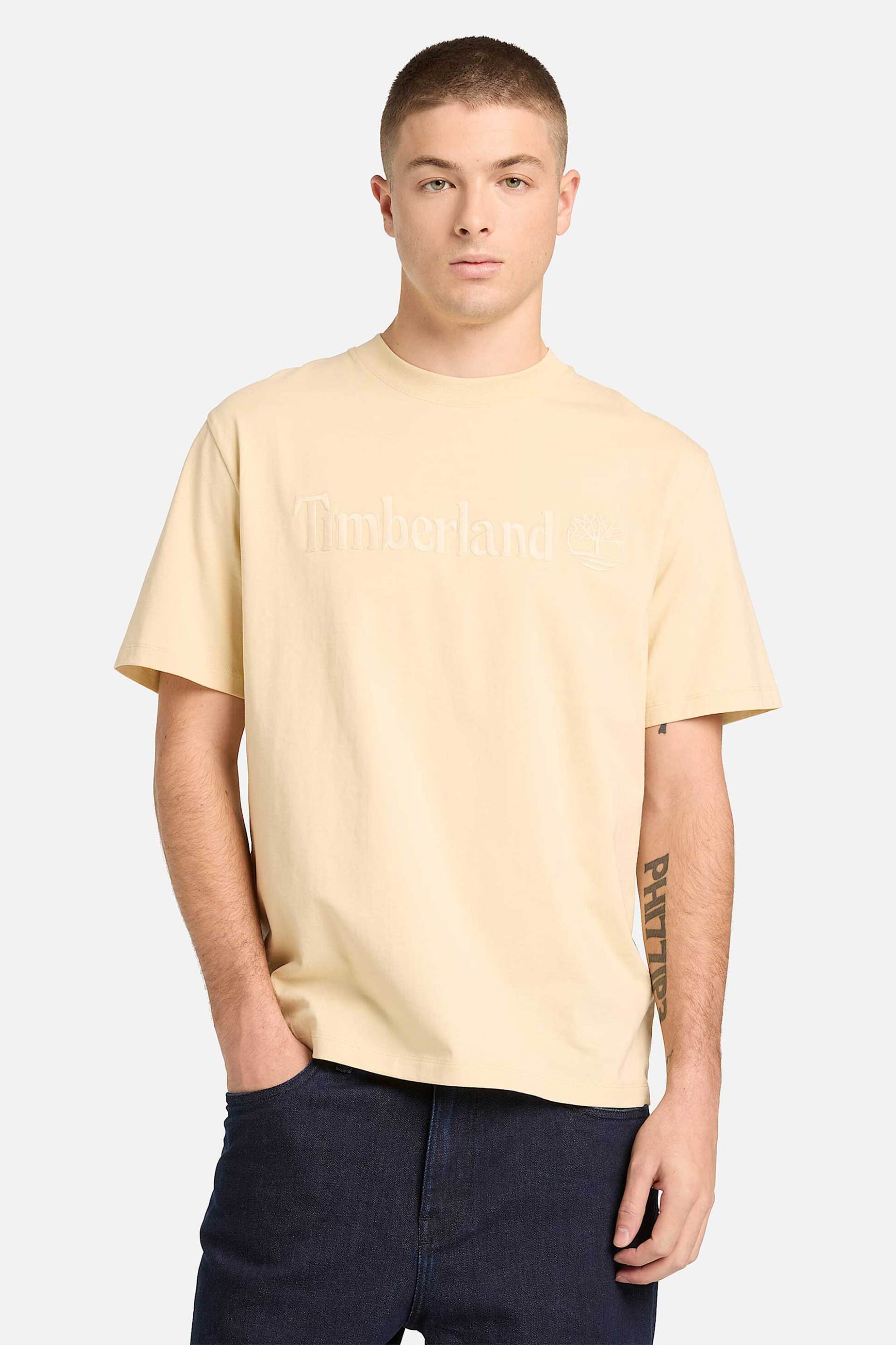 Timberland ανδρικό T-shirt με κεντημένο λογότυπο Authentic Fit "Hampthon" - TB0A6VPE2601 Κρέμ
