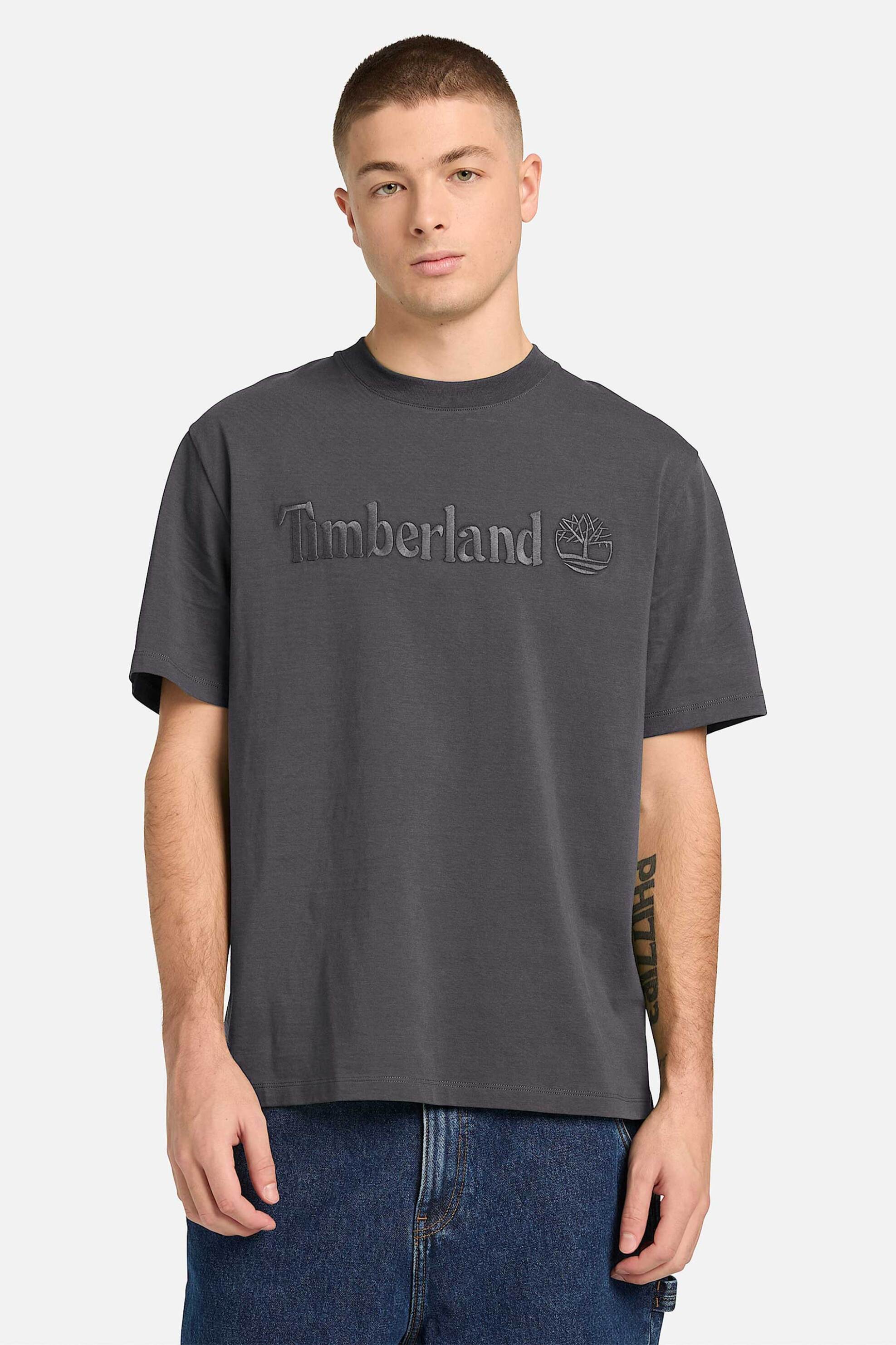 Timberland ανδρικό T-shirt με κεντημένο λογότυπο Authentic Fit "Hampthon" - TB0A6VPEW081 Ανθρακί