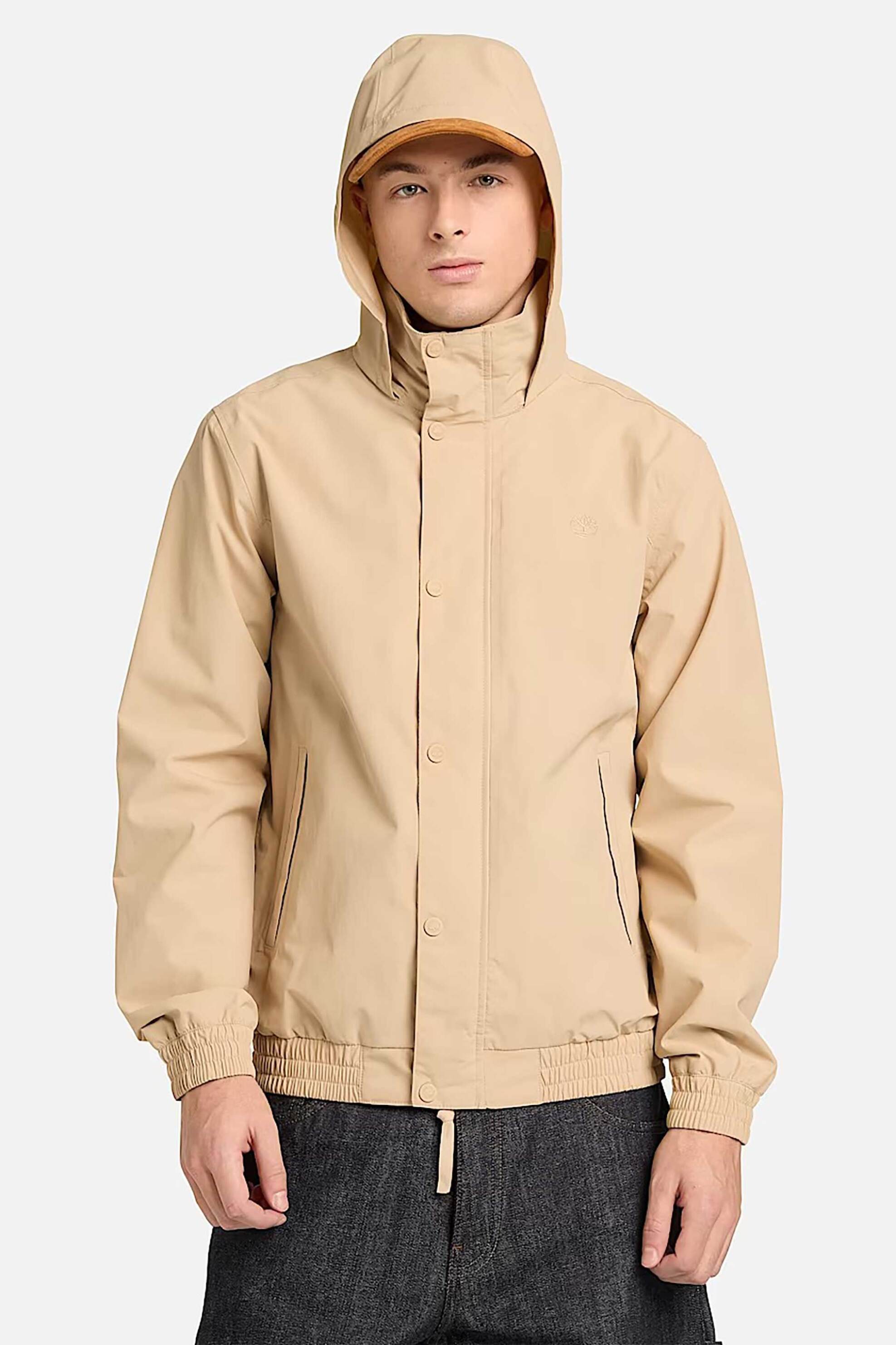 Timberland ανδρικό αδιάβροχο bomber jacket με αποσπώμενη κουκούλα και κεντημένο tree logo - TB0A44MQY941 Μπεζ