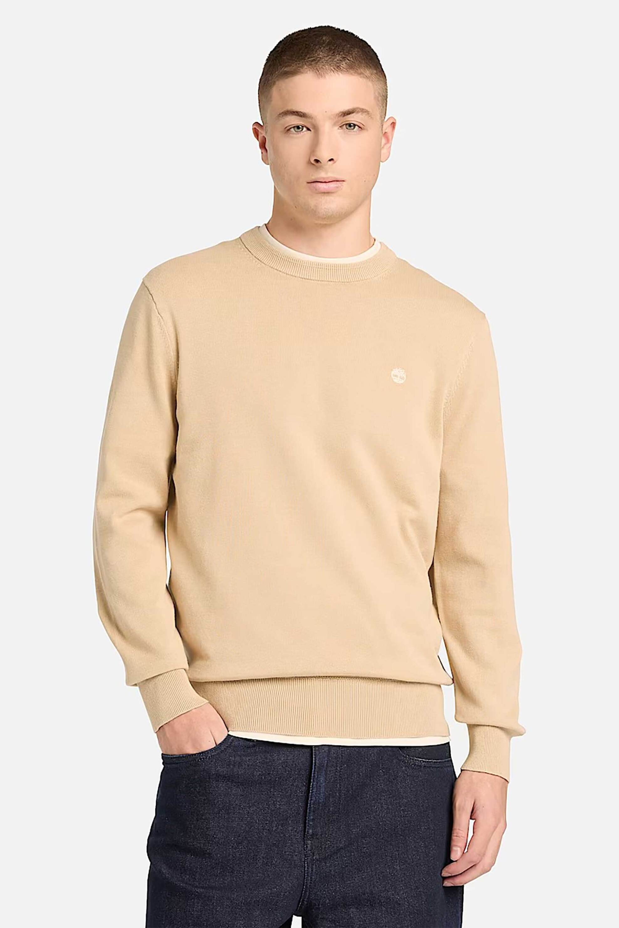 Timberland ανδρικό πουλόβερ με κεντημένο tree logo Regular Fit "Williams River" - TB0A2BMMY941 Μπεζ