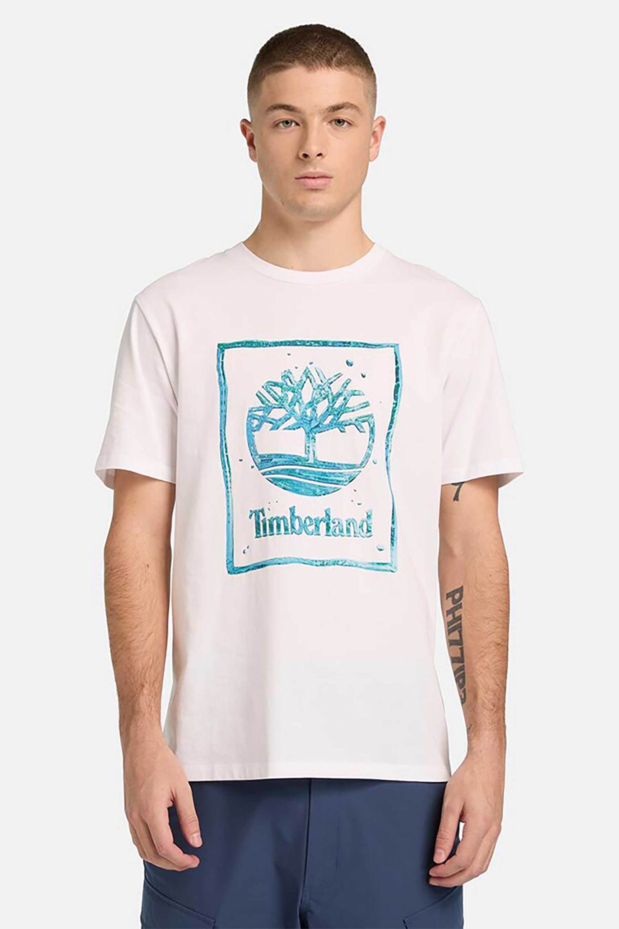 Timberland ανδρικό T-shirt με λογότυπο Regular Fit "Water Stack Logo" - TB0A5MV41001 Λευκό