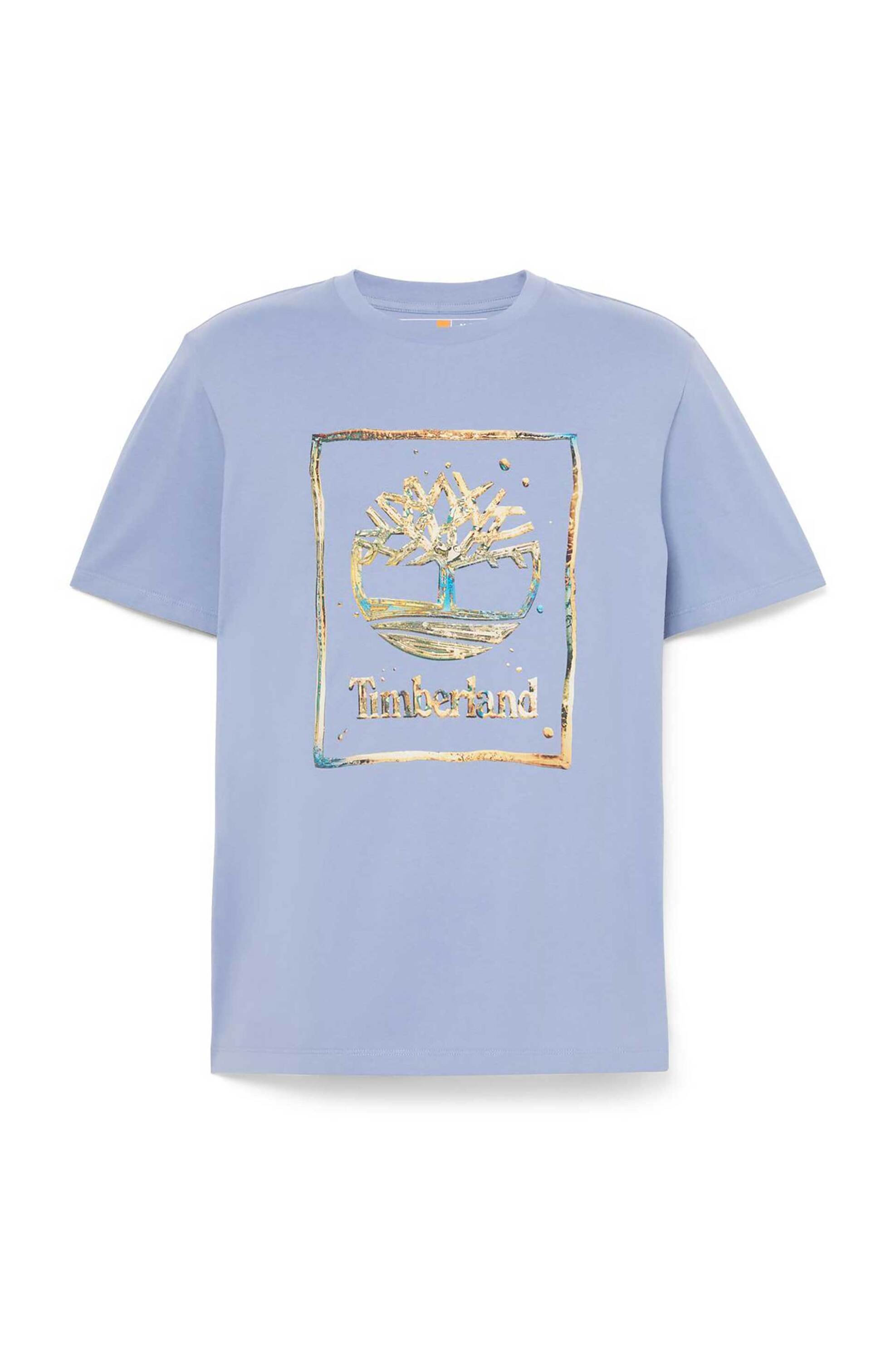 Timberland Ανδρικό T-Shirt με Λογότυπο Regular Fit Water Stack Logo - Tb0A5Mv4B881 Μπλε Ανοιχτό