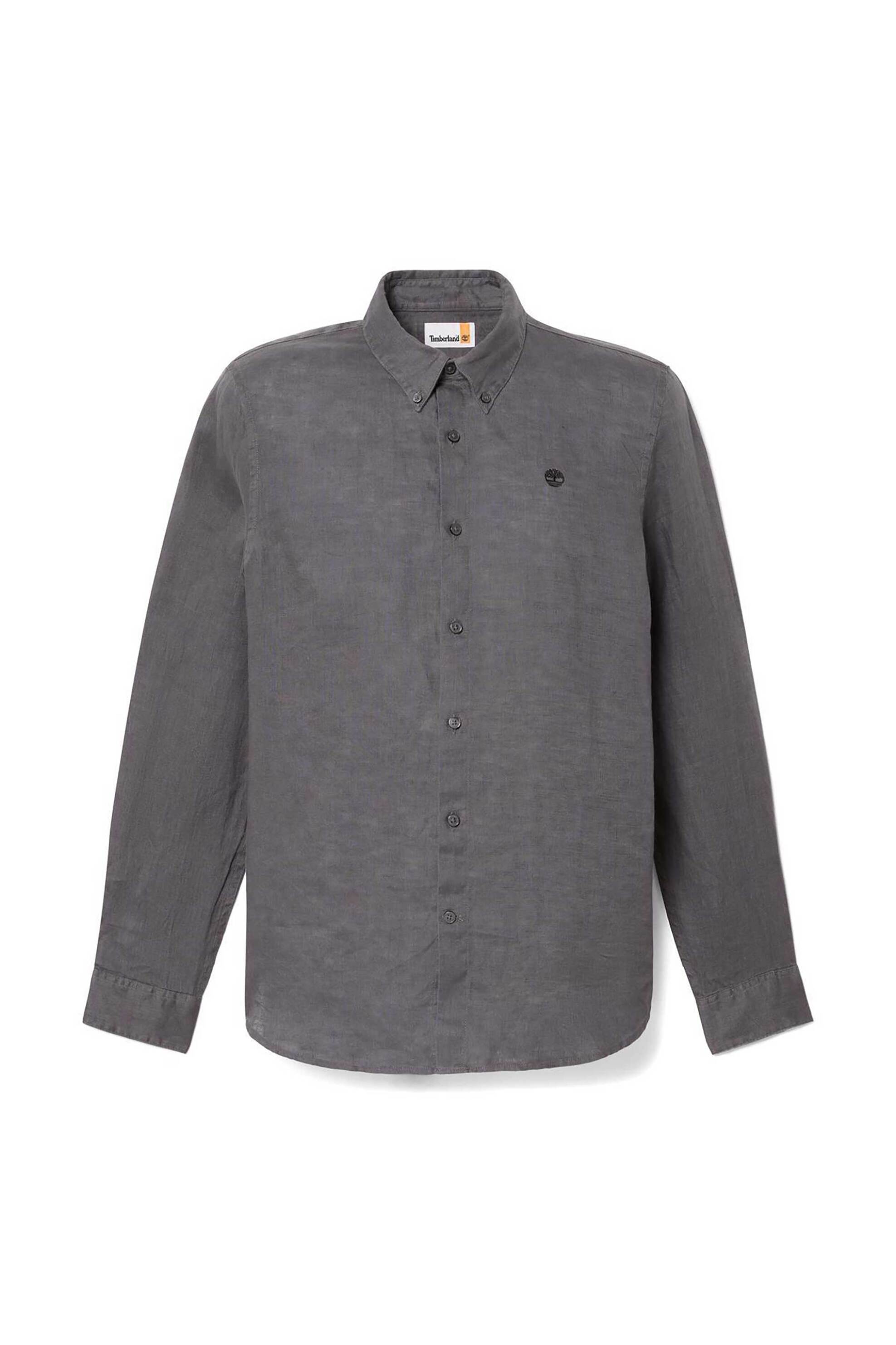 Timberland Ανδρικό Λινό Πουκάμισο Button Down με Κεντημένο Tree Logo Slim Fit Mill Brook - Tb0A2Dc3W081 Ανθρακί