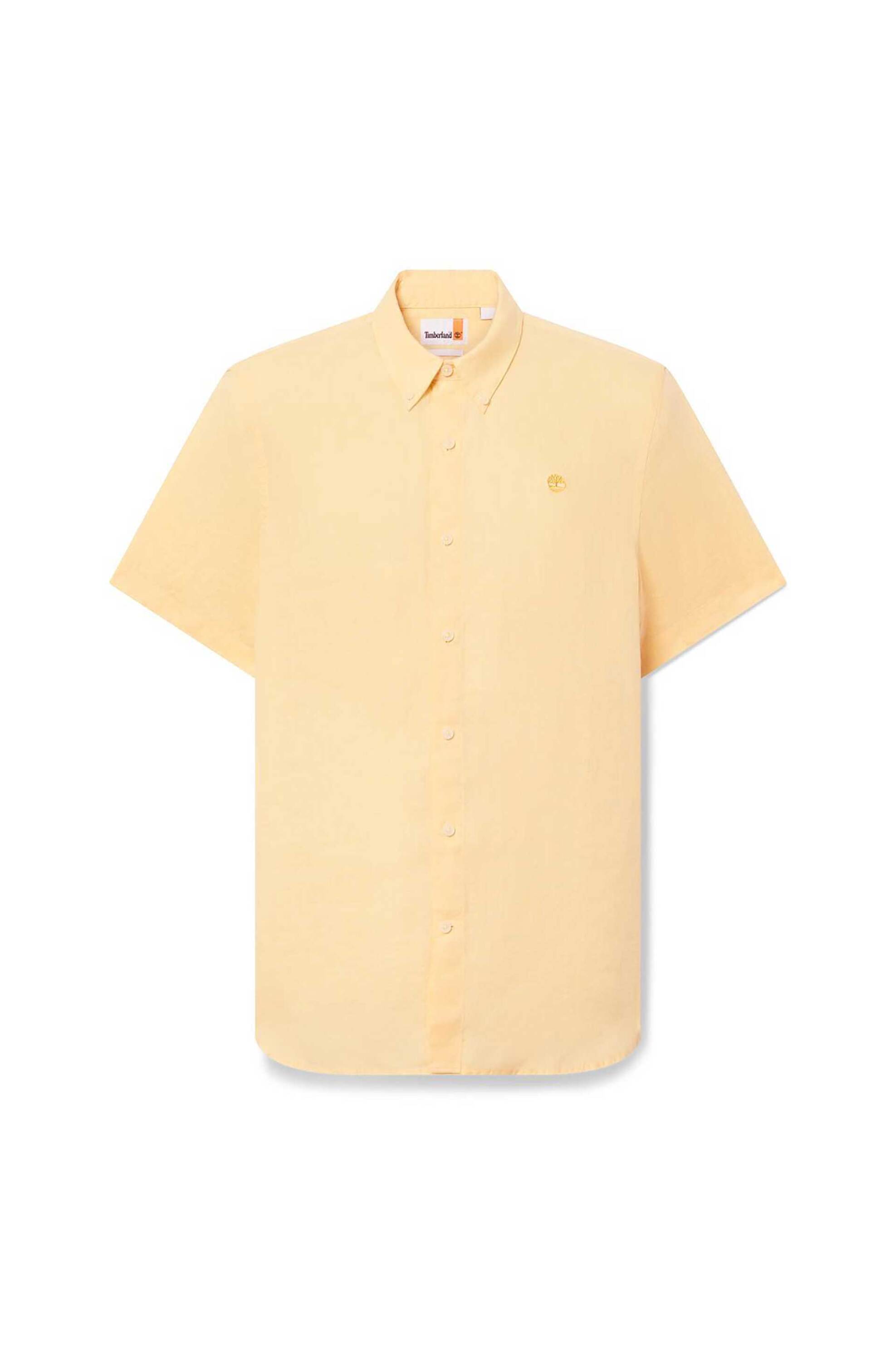 Timberland Ανδρικό Κοντομάνικο Λινό Πουκάμισο Button Down με Κεντημένο Tree Logo Slim Fit Mill Brook - Tb0A2Dcca7K1 Κίτρινο Ανοιχτό