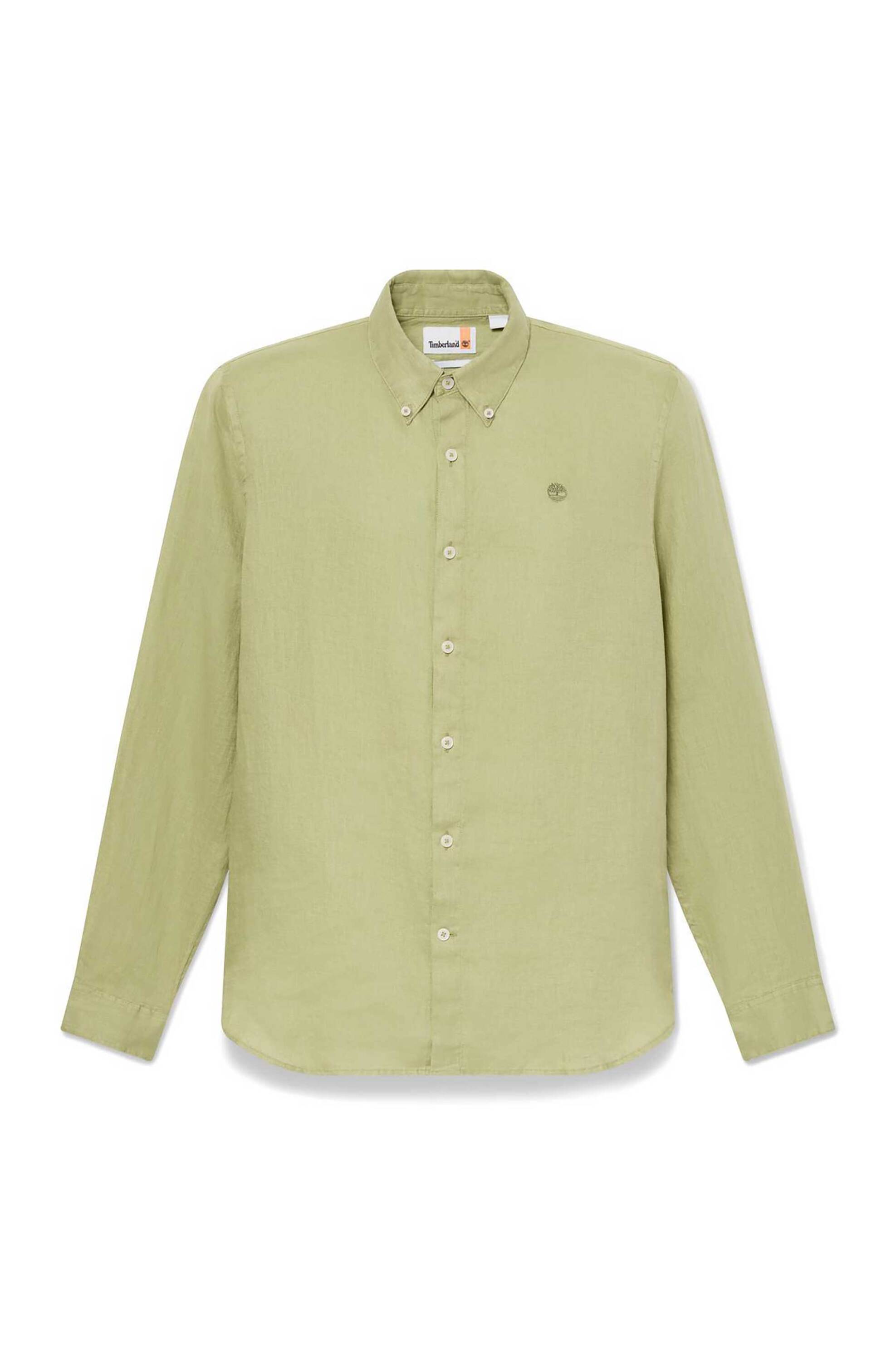 Timberland Ανδρικό Λινό Πουκάμισο Button Down με Κεντημένο Tree Logo Slim Fit Mill Brook - Tb0A2Dc3Bq01 Πράσινο Ανοιχτό