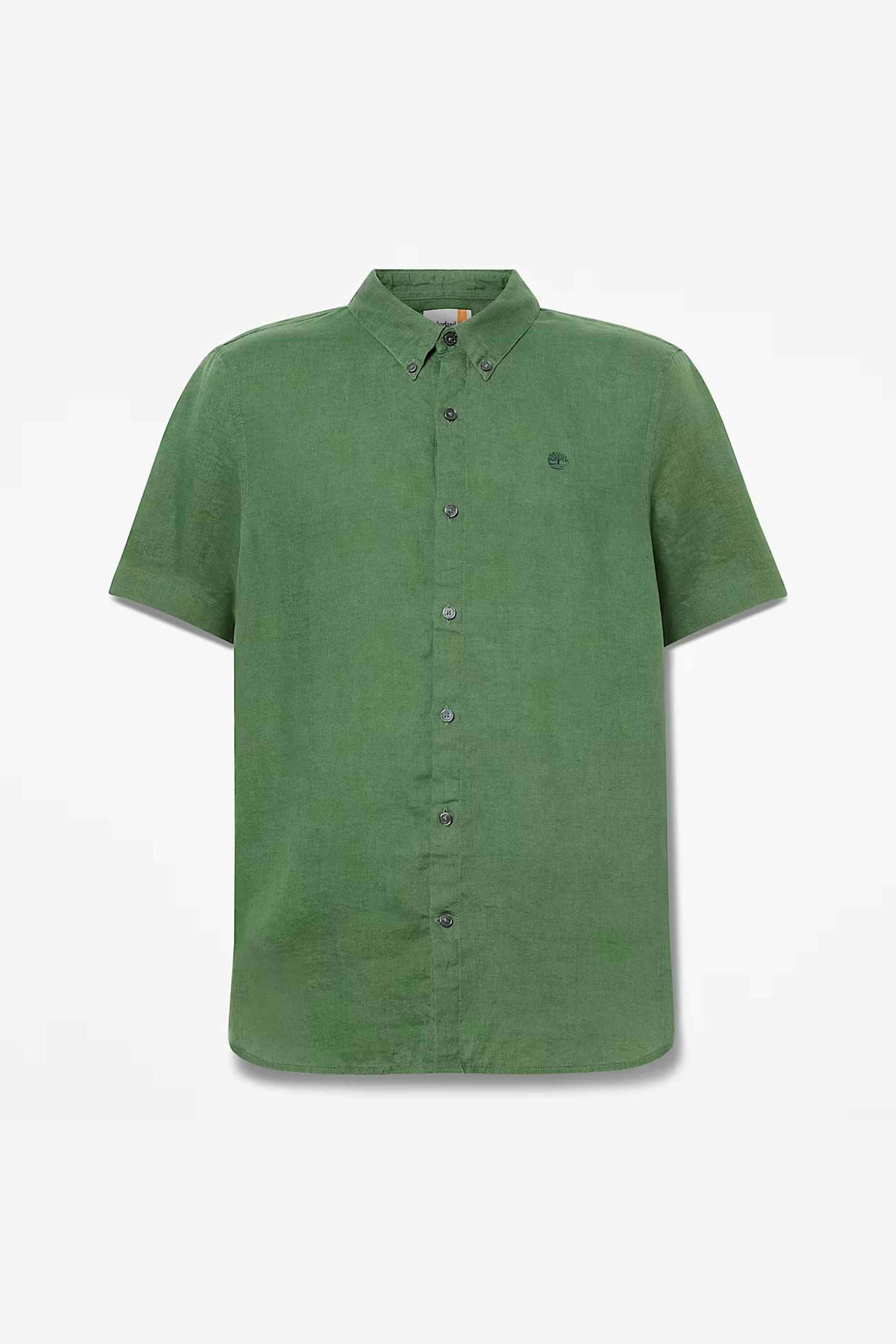 Timberland Ανδρικό Κοντομάνικο Λινό Πουκάμισο Button Down με Κεντημένο Tree Logo Slim Fit Mill Brook - Tb0A2Dcca6Z1 Πράσινο