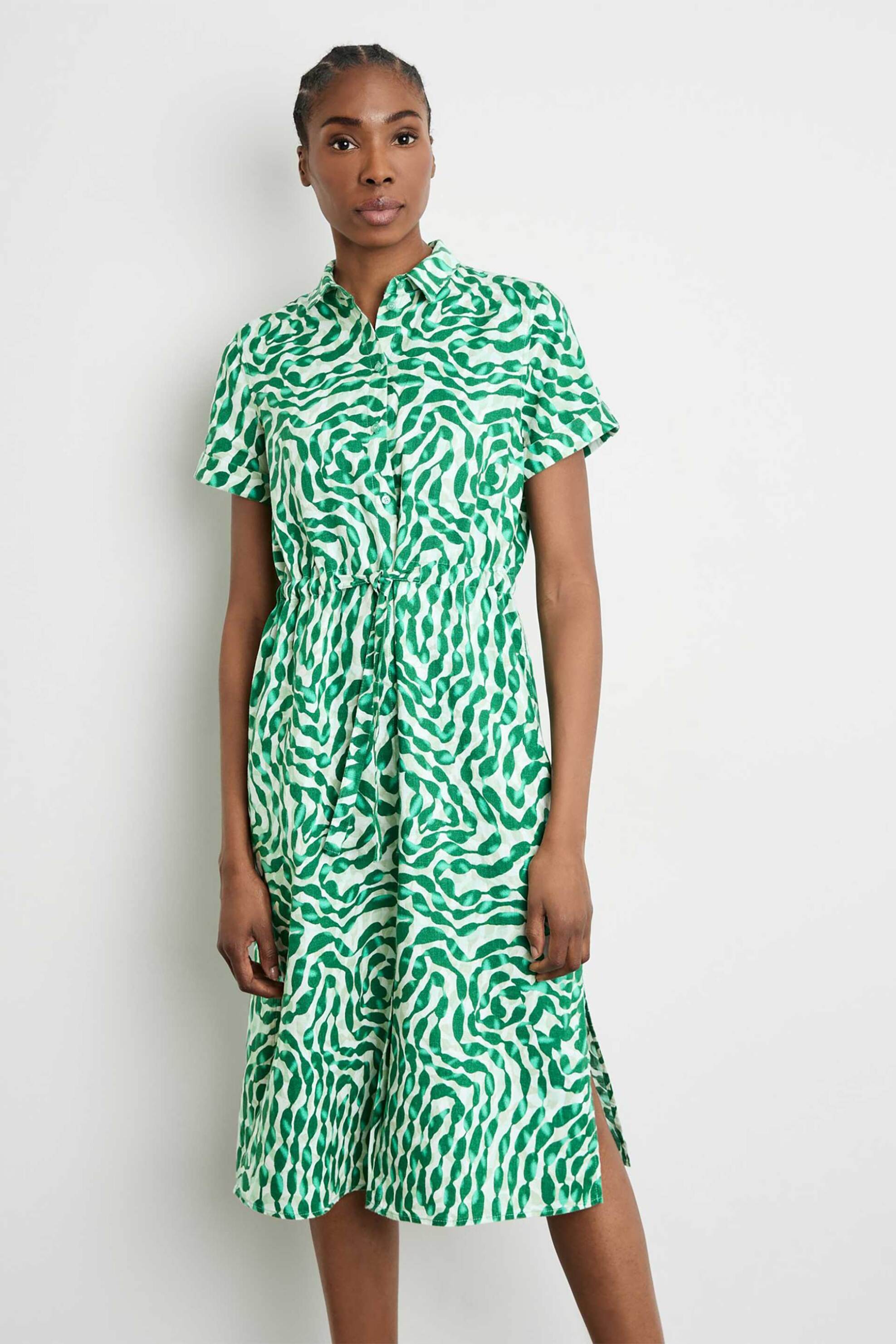 Γυναικεία Ρούχα & Αξεσουάρ > Γυναικεία Ρούχα > Γυναικεία Φορέματα > Γυναικεία Φορέματα Midi Gerry Weber γυναικείο midi φόρεμα σεμιζιέ από λινάρι με all-over print Casual Fit - 285009-66224 Πράσινο