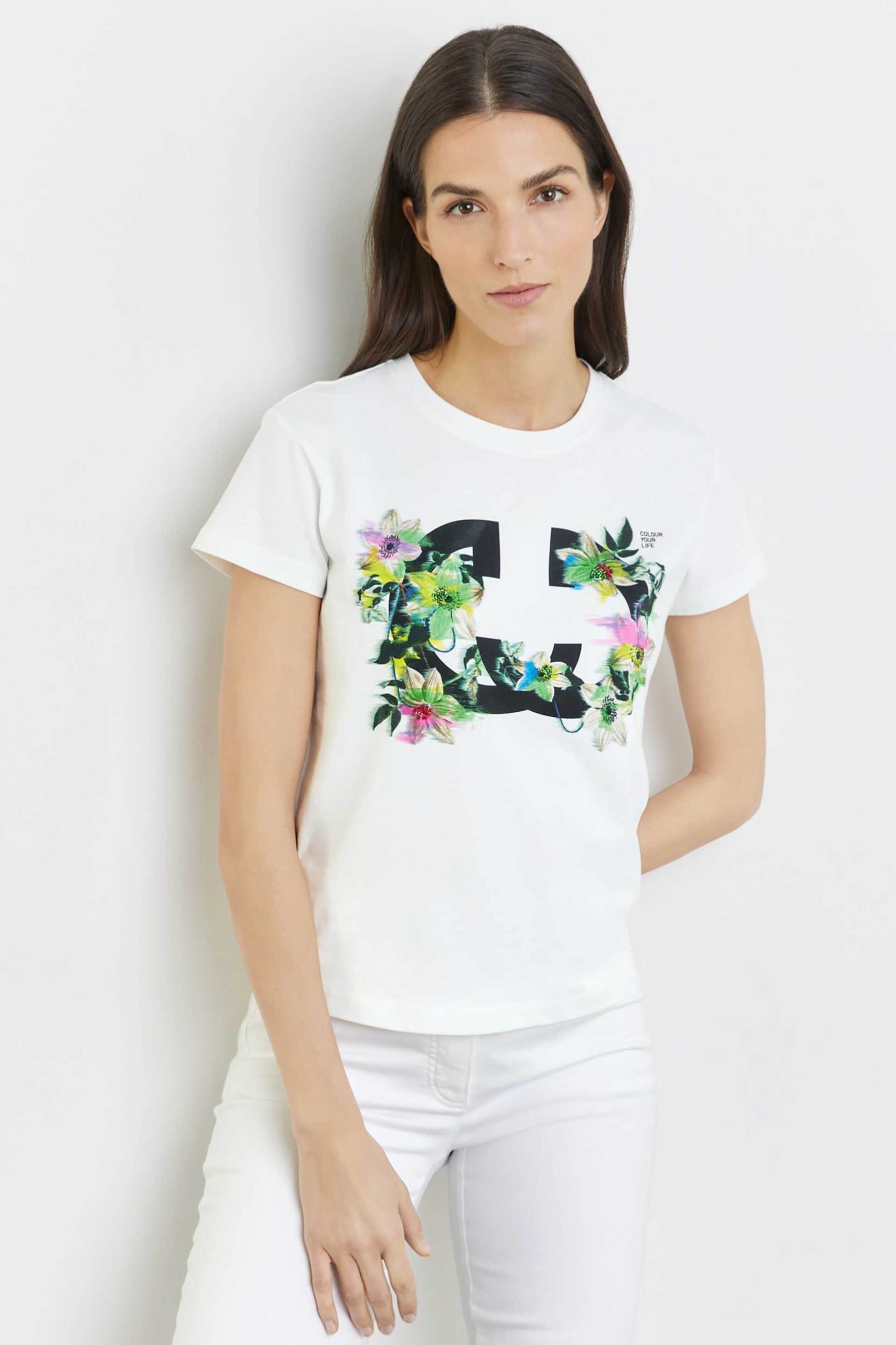 Γυναικεία Ρούχα & Αξεσουάρ > Γυναικεία Ρούχα > Γυναικεία Τοπ > Γυναικεία T-Shirts Gerry Weber γυναικείο T-shirt με floral print - 370222-35042 Λευκό