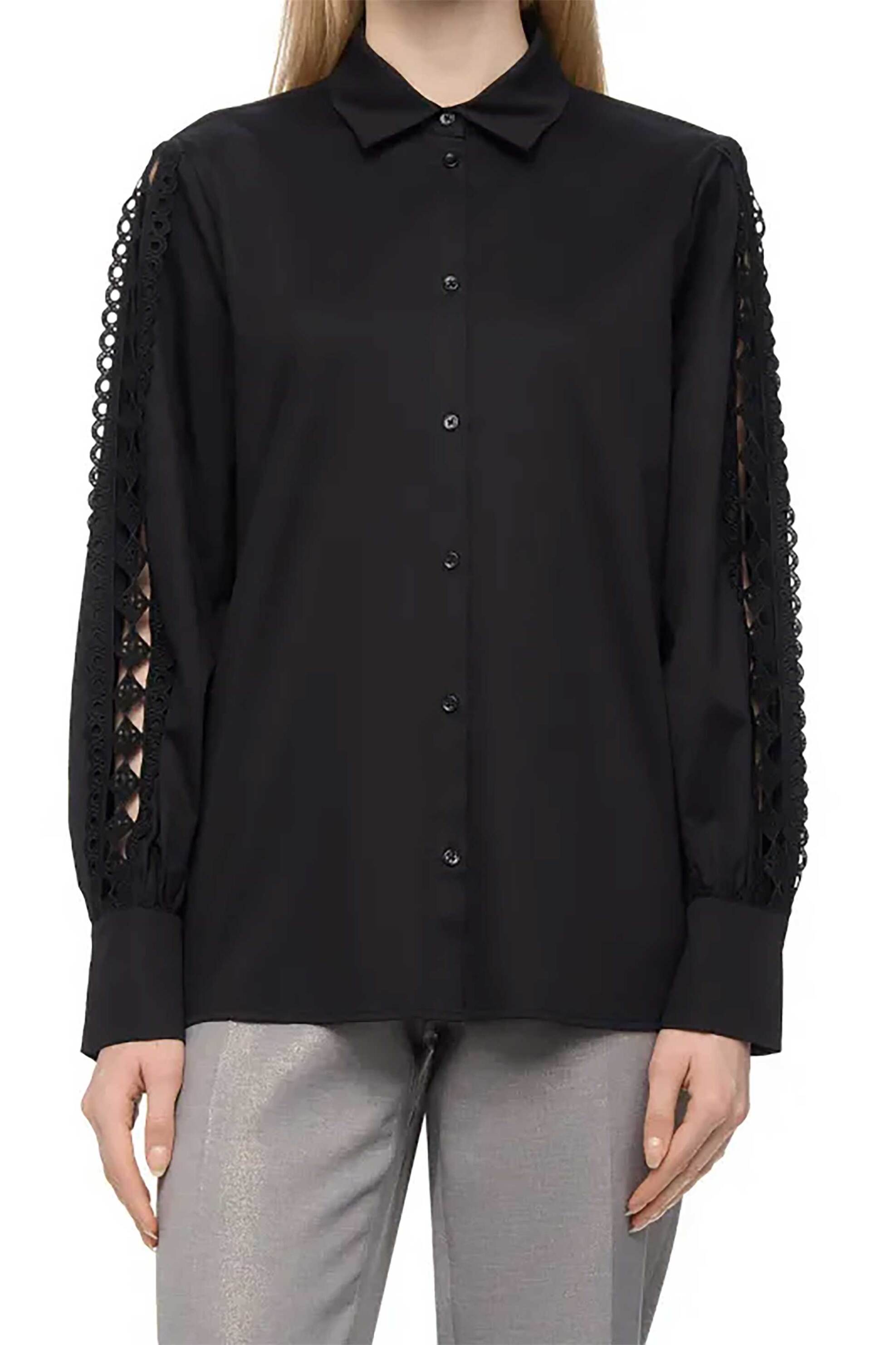Gerry Weber γυναικείο πουκάμισο με cut out λεπτομέρειες από δαντέλα - 460010-31414 Μαύρο