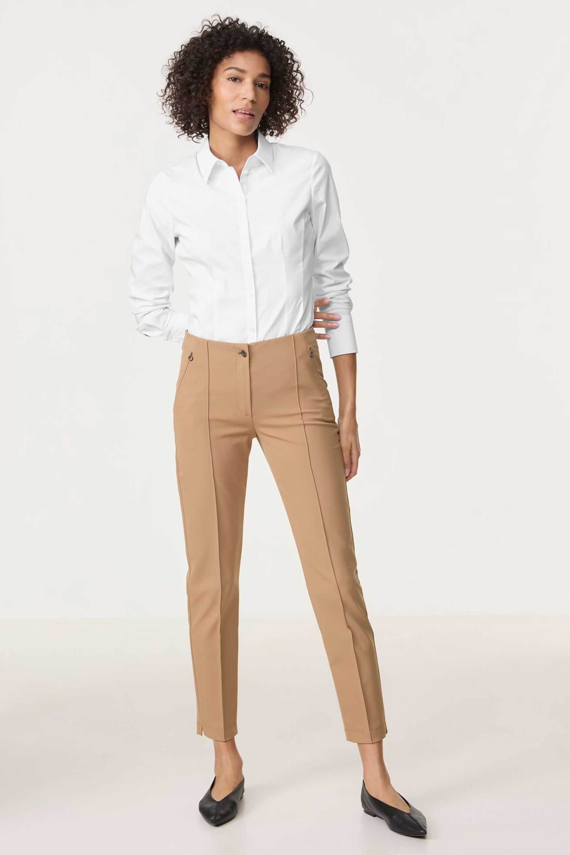 Gerry Weber γυναικείο μονόχρωμο παντελόνι cropped Skinny Fit - 925069-66299 Μπεζ