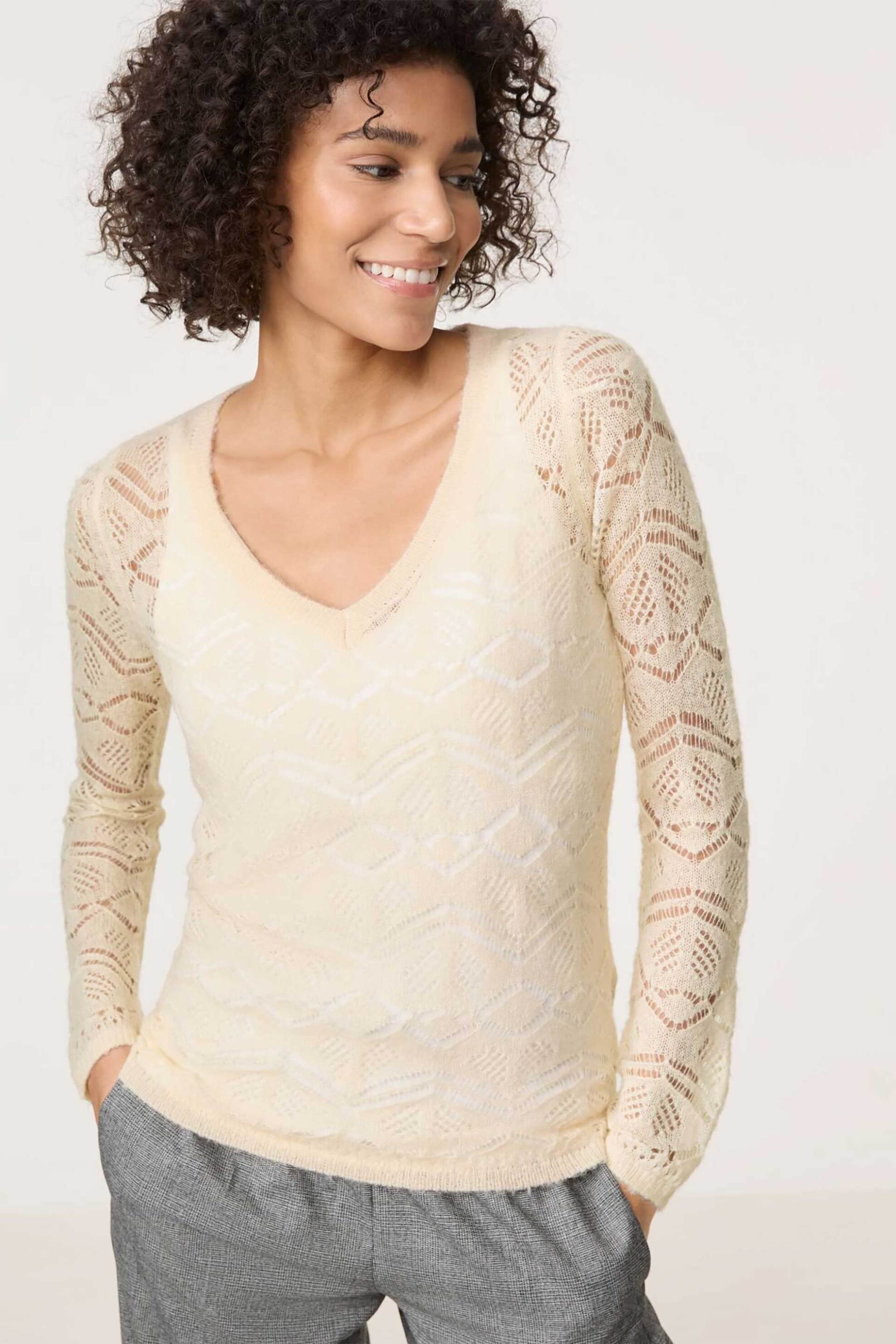 GERRY WEBER Gerry Weber γυναικεία πλεκτή μπλούζα με διάτρητο σχέδιο - 370505-44708 Εκρού