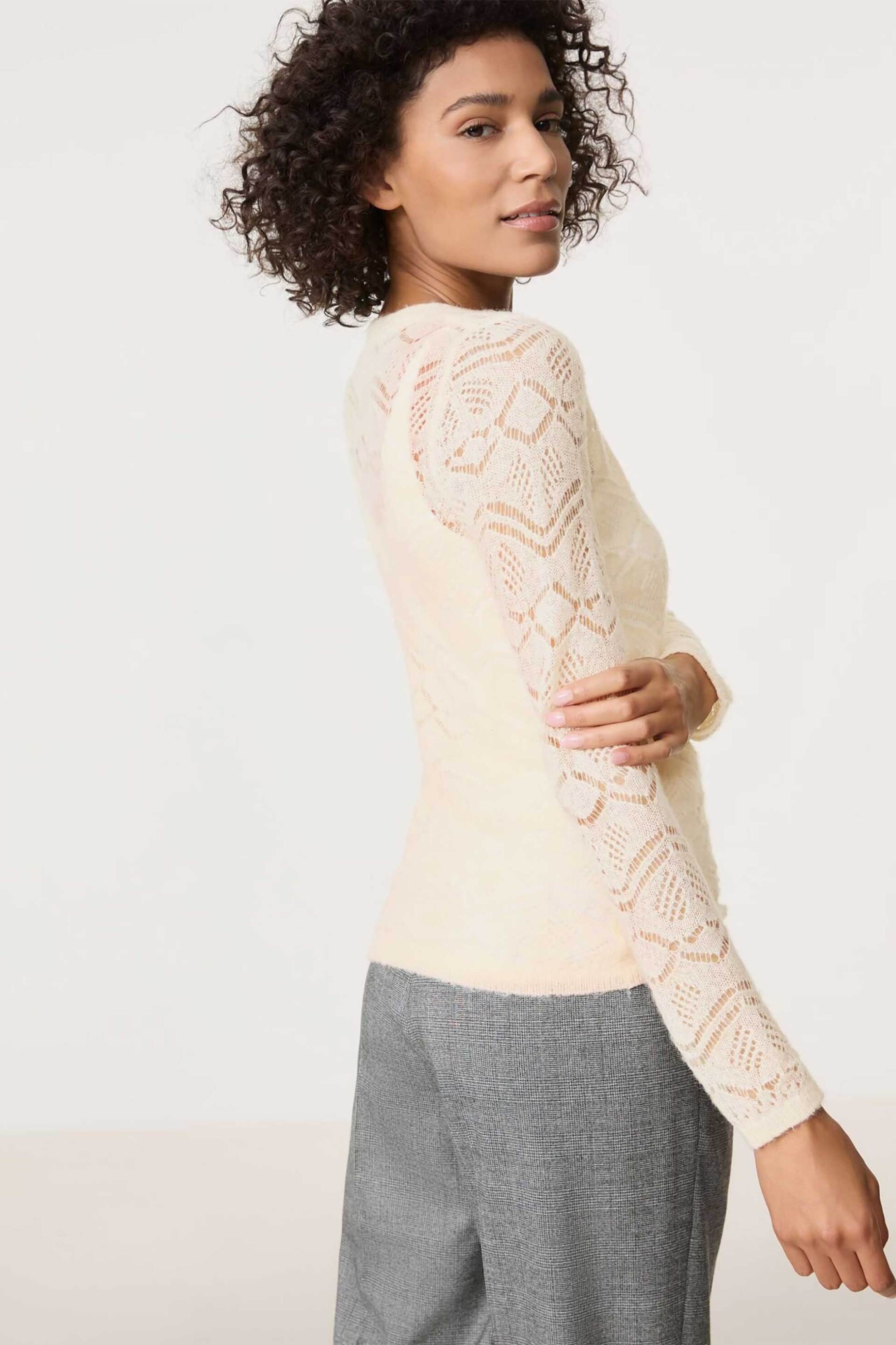 Gerry Weber γυναικεία πλεκτή μπλούζα με διάτρητο σχέδιο - 370505-44708 Εκρού φωτογραφία