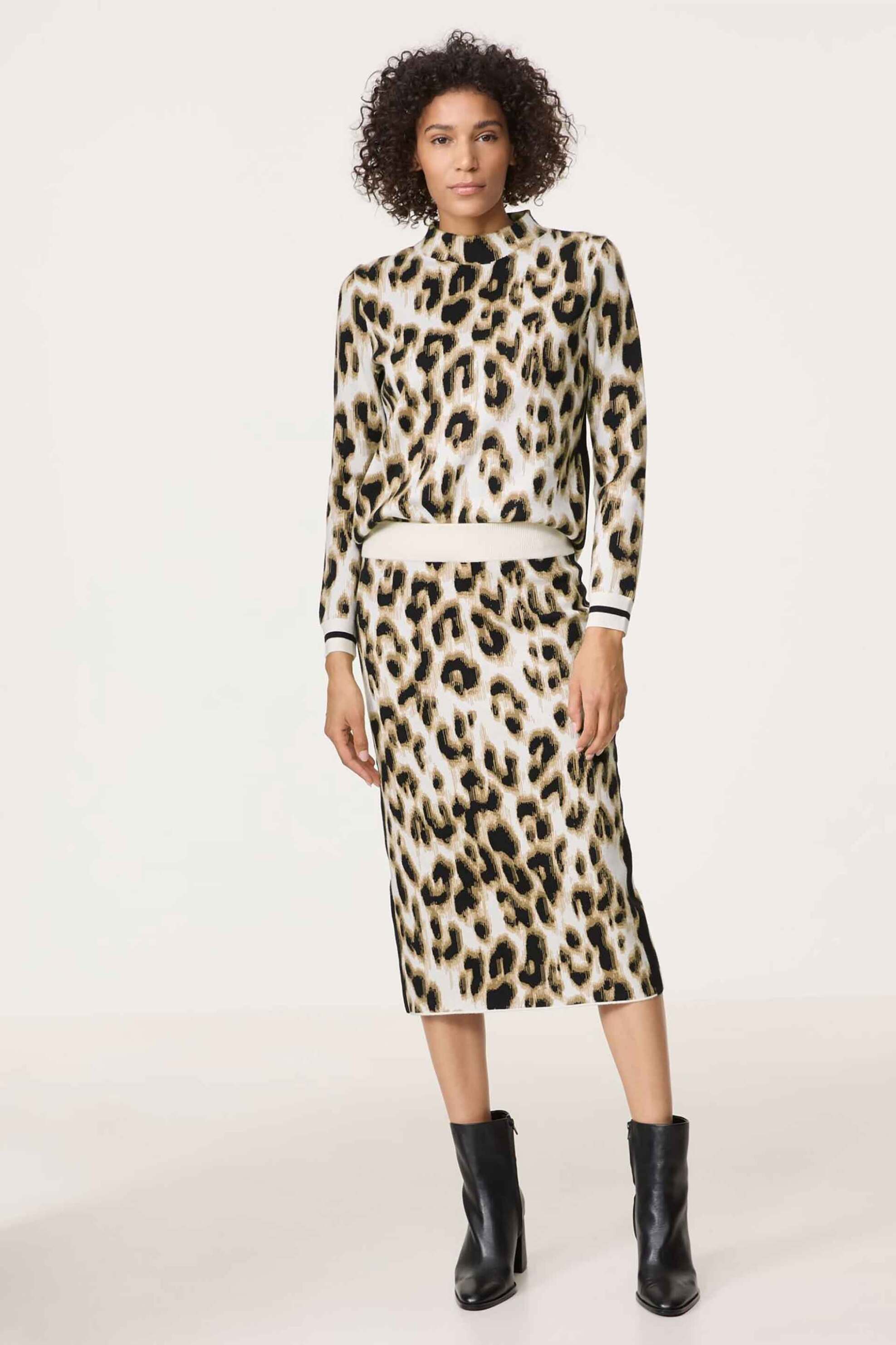 Gerry Weber γυναικεία midi φούστα με leopard print - 410101-35711 Μπεζ