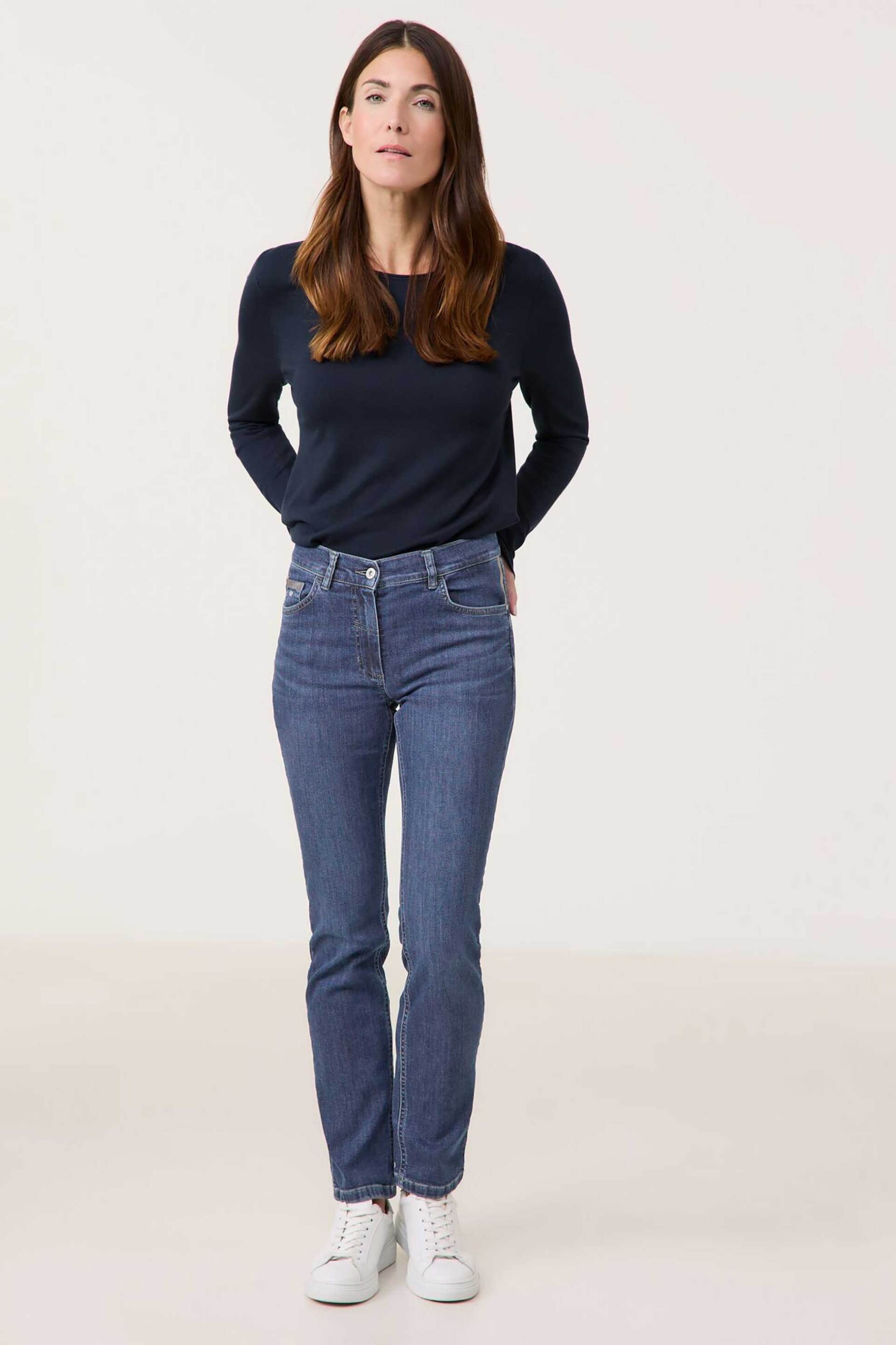 Gerry Weber γυναικείο τζιν παντελόνι πεντάτσεπο Slim Straight Leg - 322089-66844 Μπλε Σκούρο