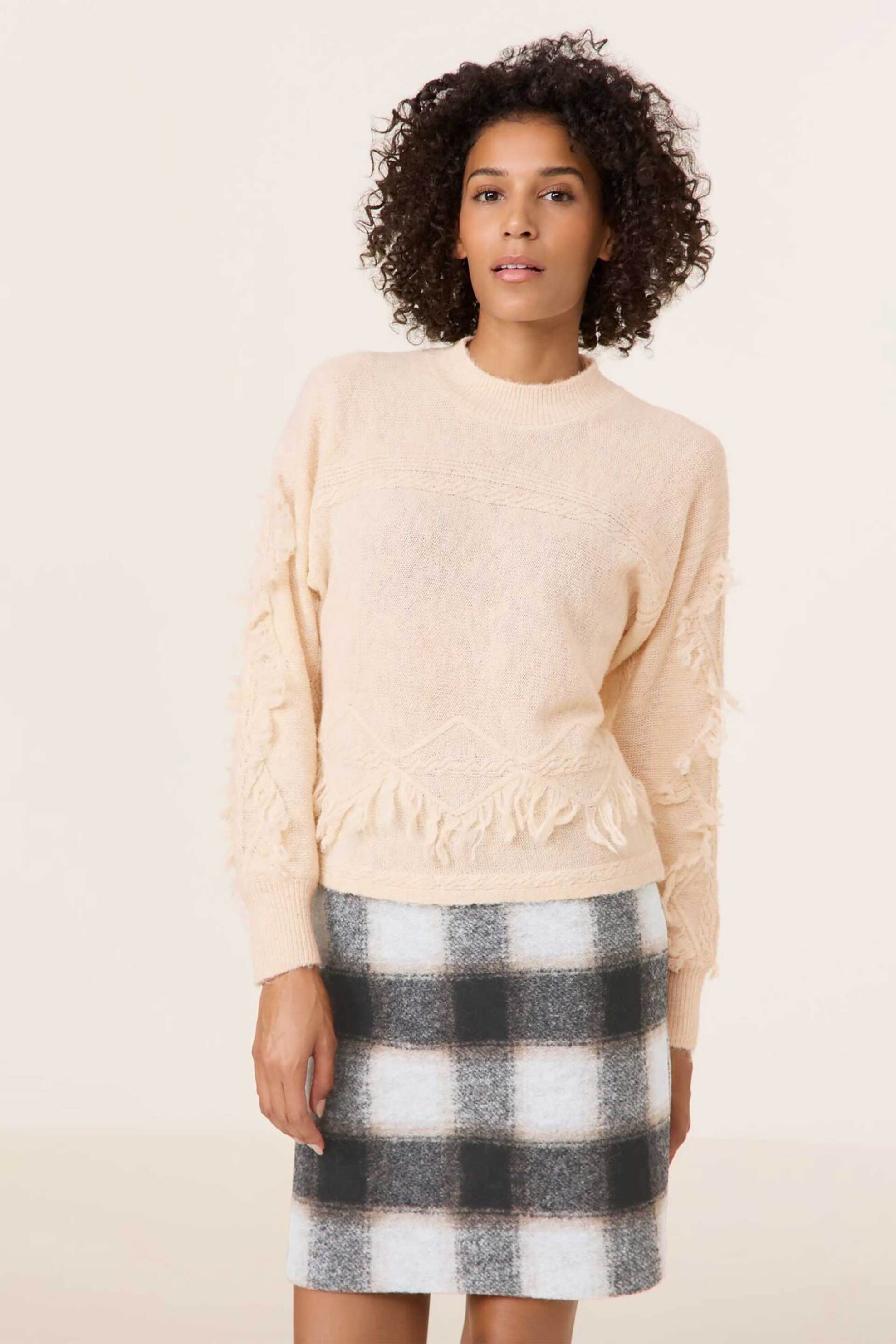 Gerry Weber γυναικεία πλεκτή μπλούζα με ανάγλυφα σχέδια - 370548-44735 Εκρού