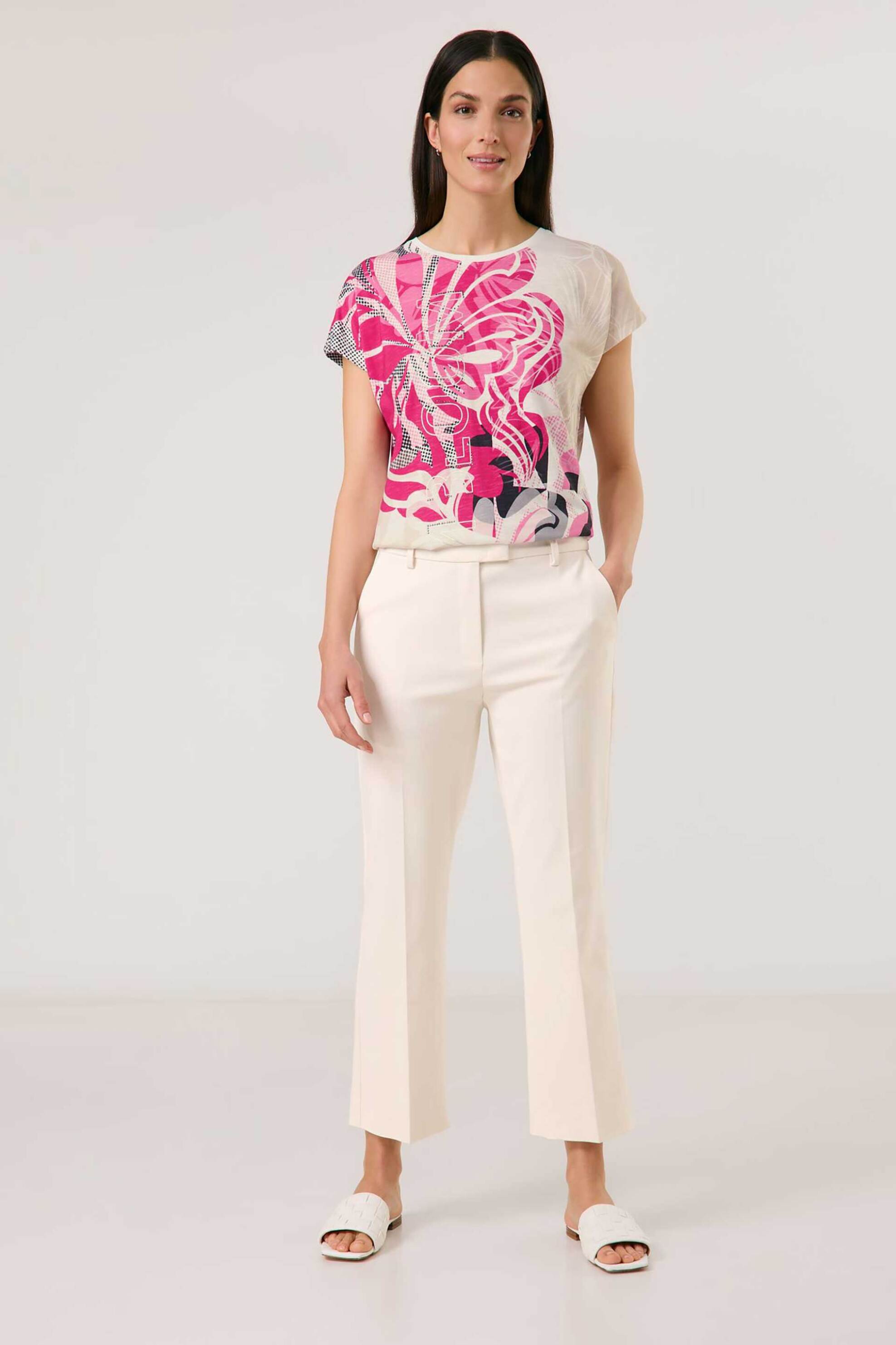 GERRY WEBER Gerry Weber γυναικείο παντελόνι cropped με πιέτες - 520037-31335 Λευκό