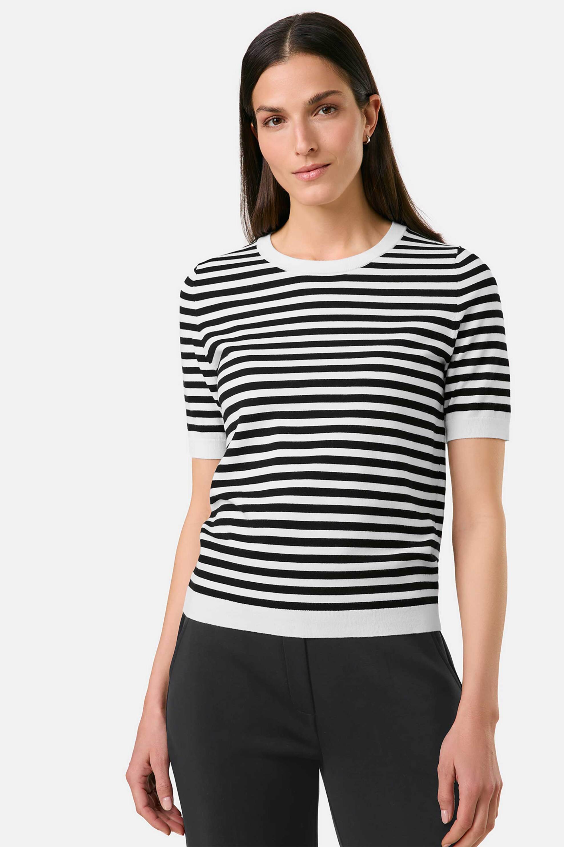 Gerry Weber γυναικεία πλεκτή μπλούζα με κοντό μανίκι και ριγέ σχέδιο - 571033-35713 Ασπρόμαυρο