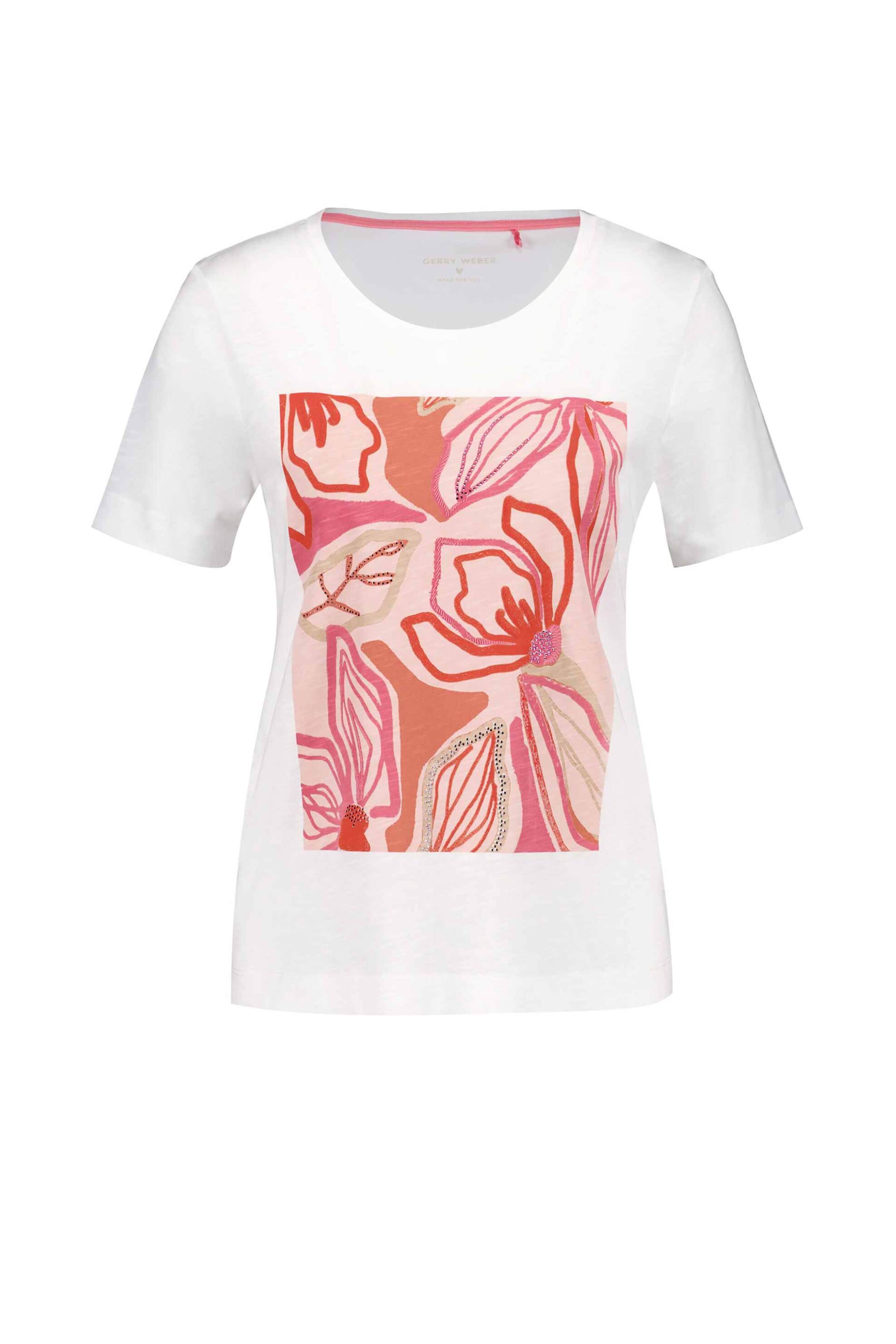Gerry Weber γυναικείο T-shirt με print και λεπτομέρειες από τρουκς - 570333-35029 Λευκό