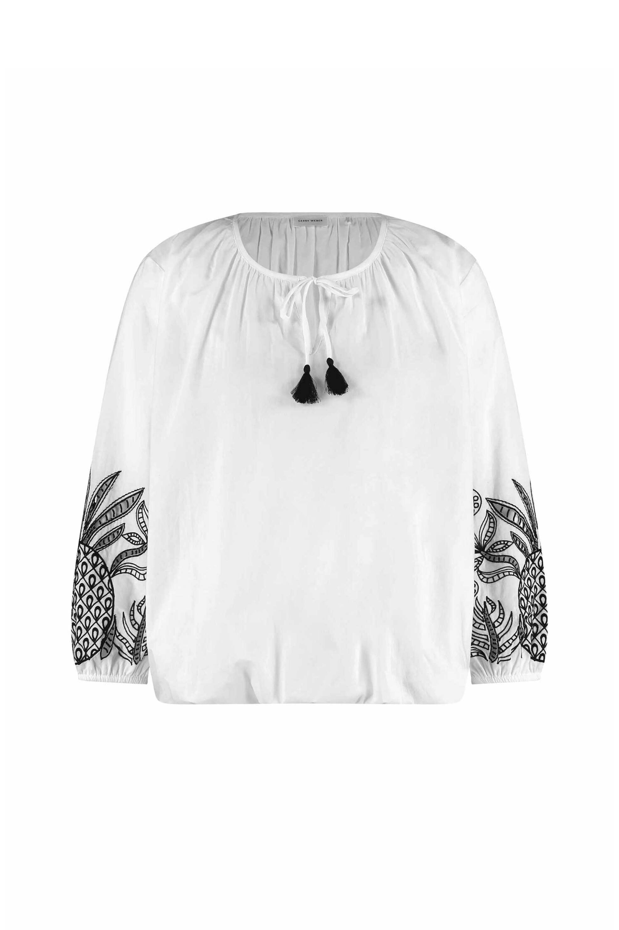 Gerry Weber γυναικεία μπλούζα με σούρες και σχέδιο στα μανίκια - 560116-31495 Λευκό