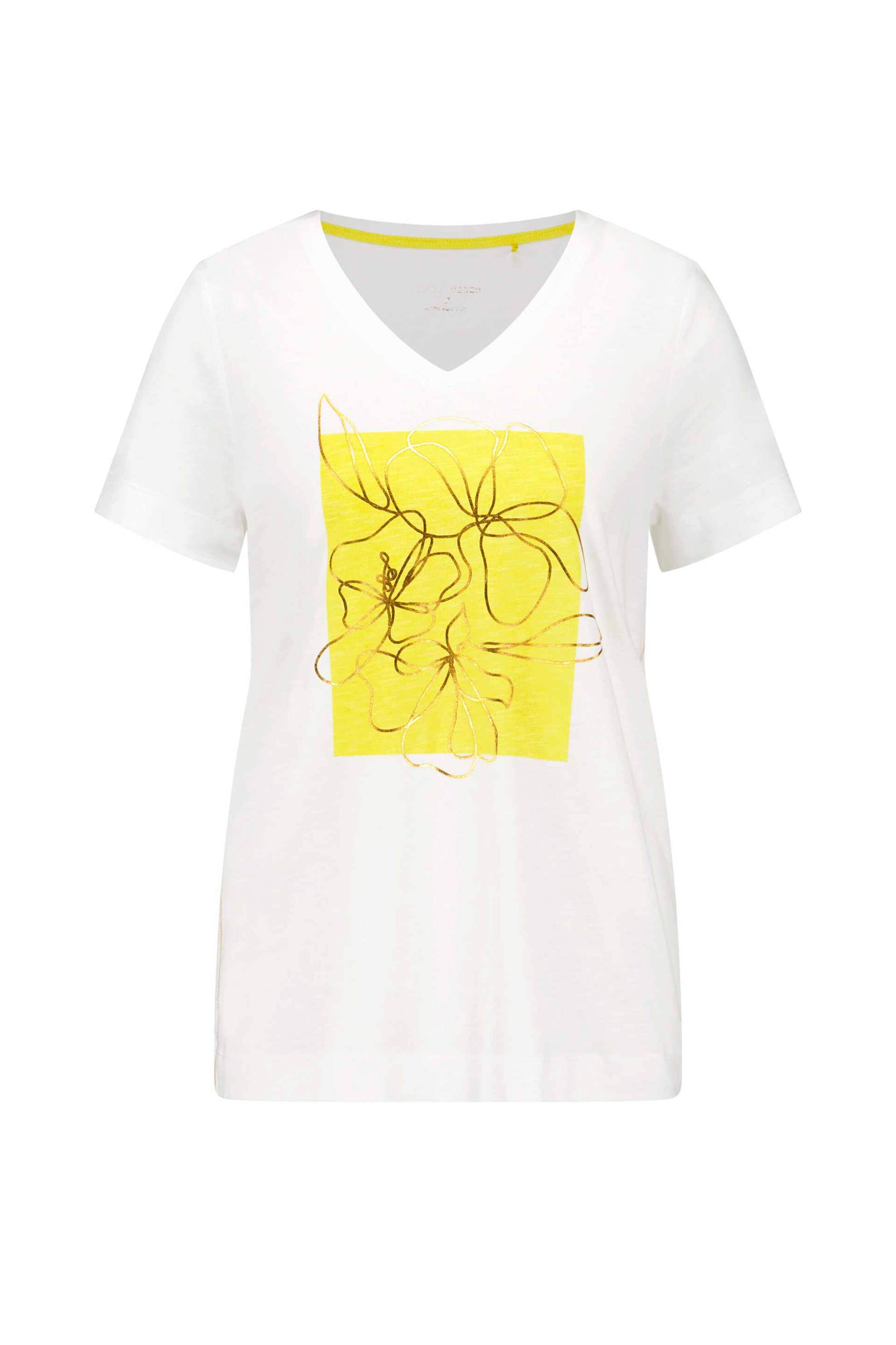 Gerry Weber γυναικείο T-shirt με print και V - 570332-35029 Λευκό