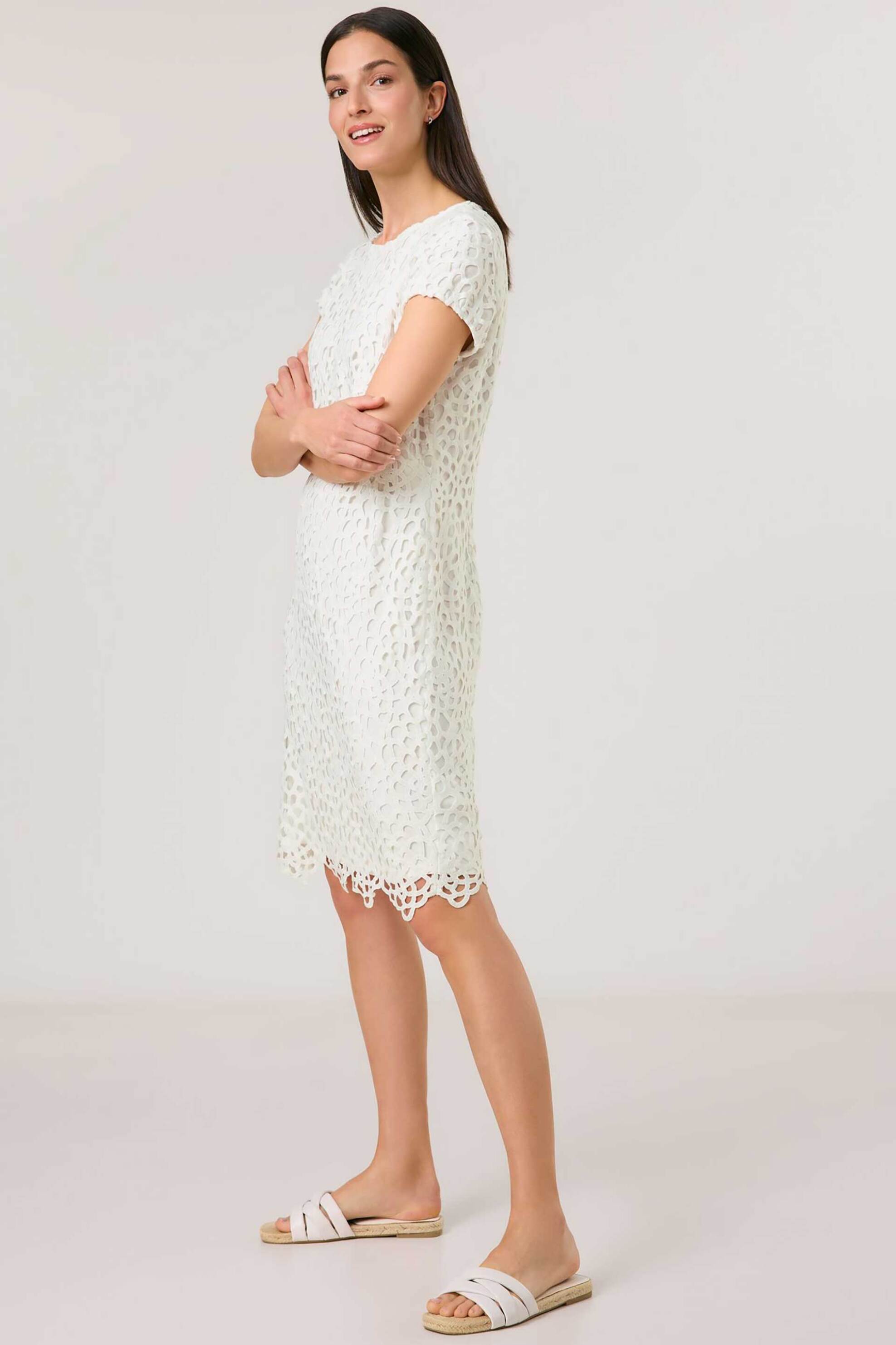 GERRY WEBER Gerry Weber γυναικείο mini φόρεμα με διάτρητο layer - 580102-31542 Λευκό - 3