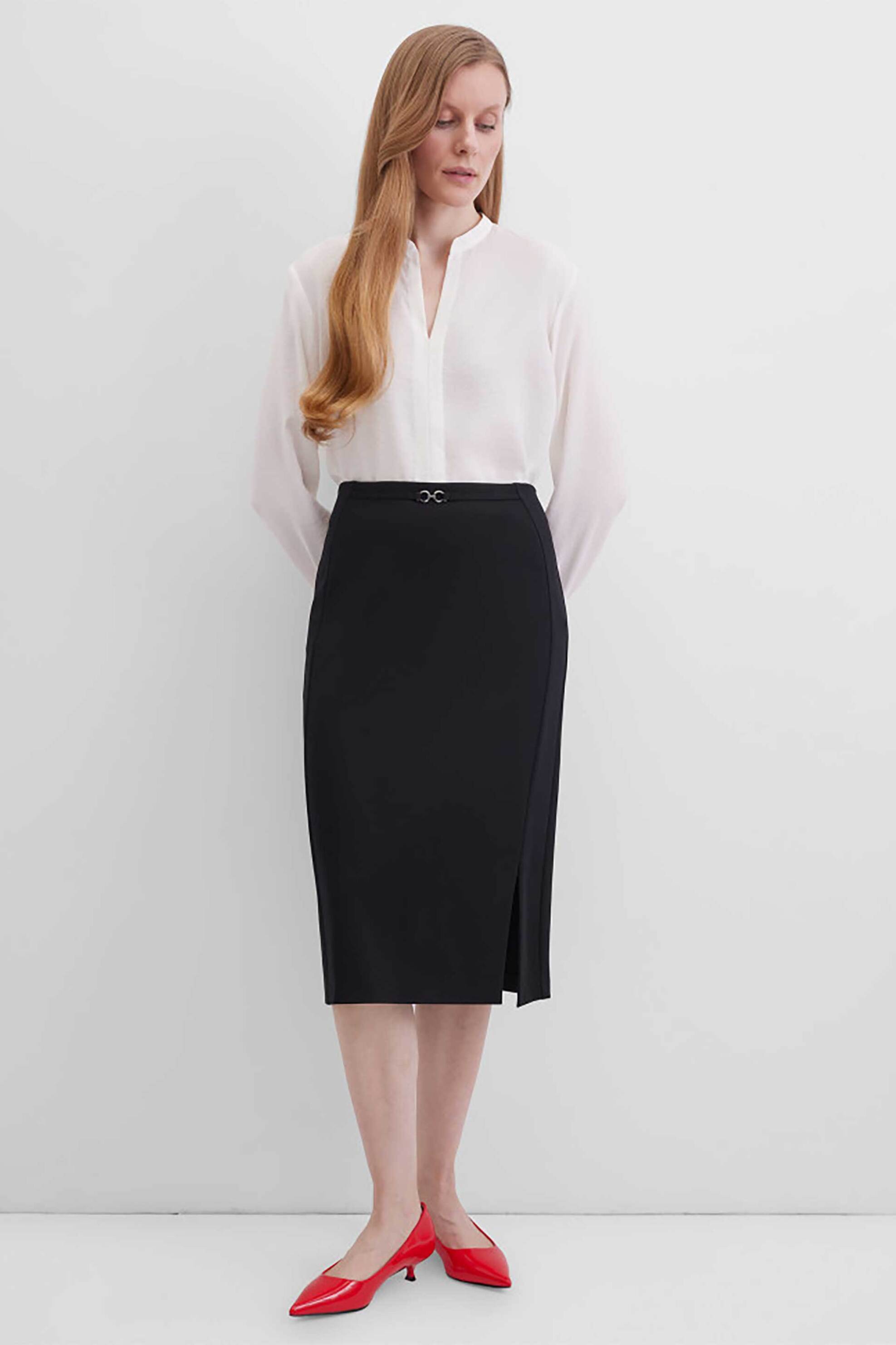 Gerry Weber γυναικεία πλεκτή midi φούστα με αγκράφα Straight Fit - 911000-52218 Μαύρο